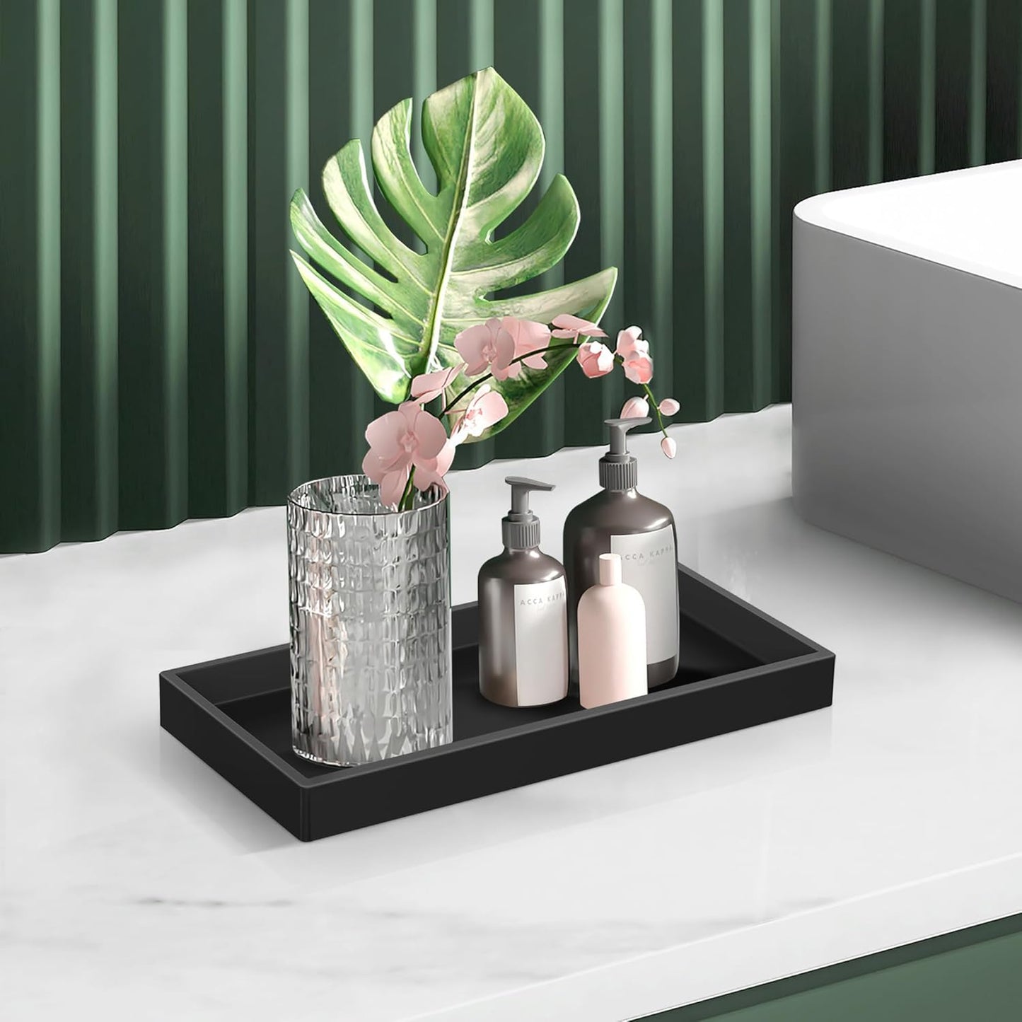 Bathroom Counter Tray,EG-SIPRO High-Grade Thickened Silicone Bathroom Vanity Tray,Shatterproof Durable Rectangle Bathroom Tray Soap Dispenser Tray for Bathroom Countertop