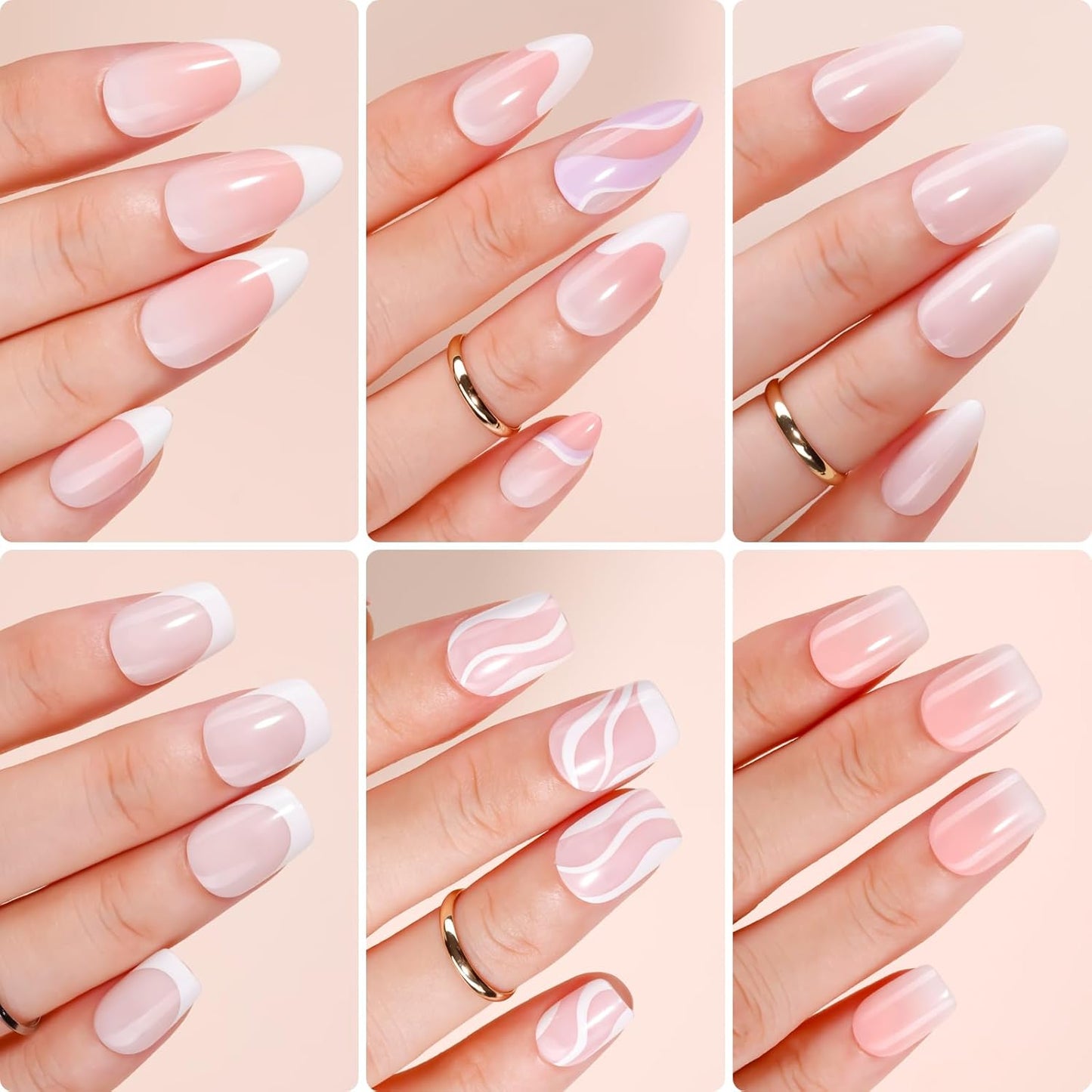 Makartt Press on Nails Kit: Short Gradient & French Glam Coffin Nail Tips in 6 Styles 144PCS, Natural Fit with Adhesive Tabs, Glue, and File, Manicure Set for Home Salon