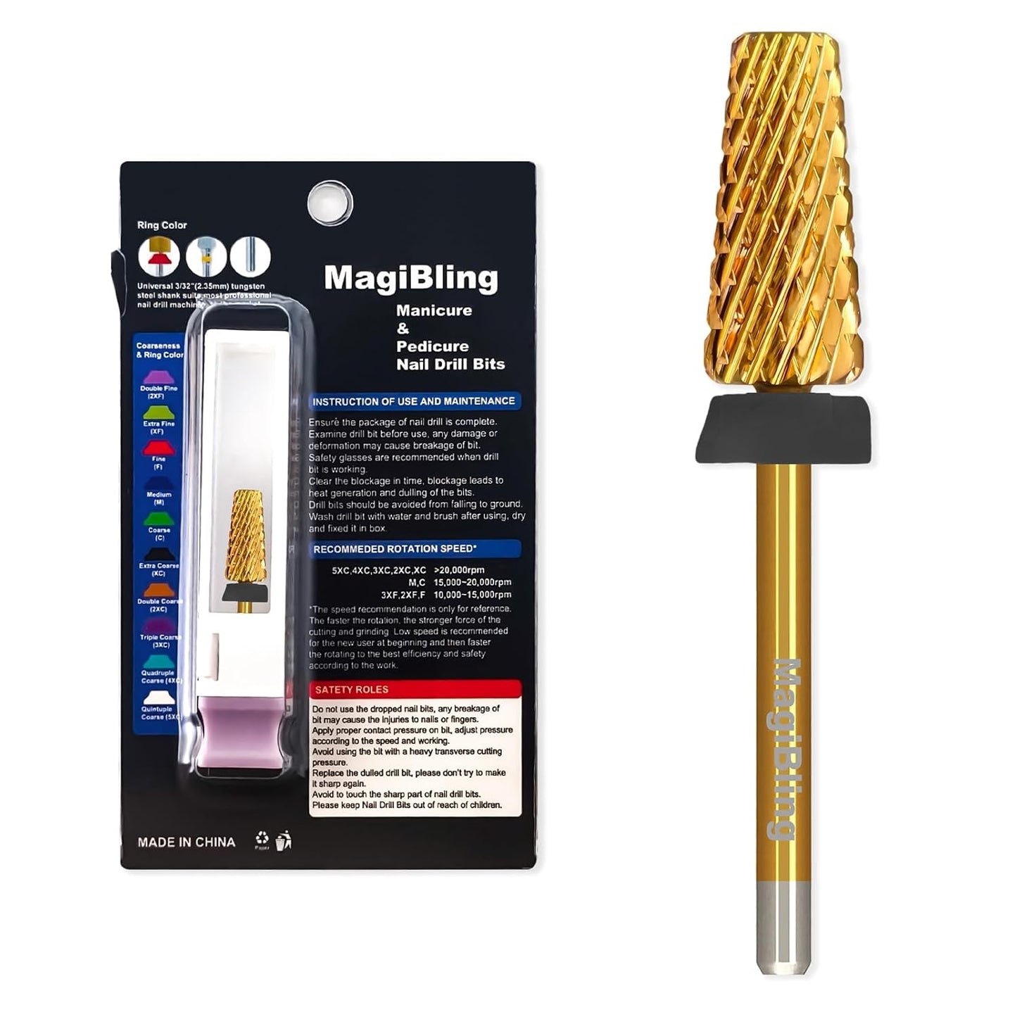 Super Cut Tapered Barrel Nail Drill Bits, 3/32'' Professional Tungsten Carbide Bits, Remove Hard Gel Fast, Right Hand, Suitable for Long Acrylic Nails Gel Polishing, Extra Coarse.