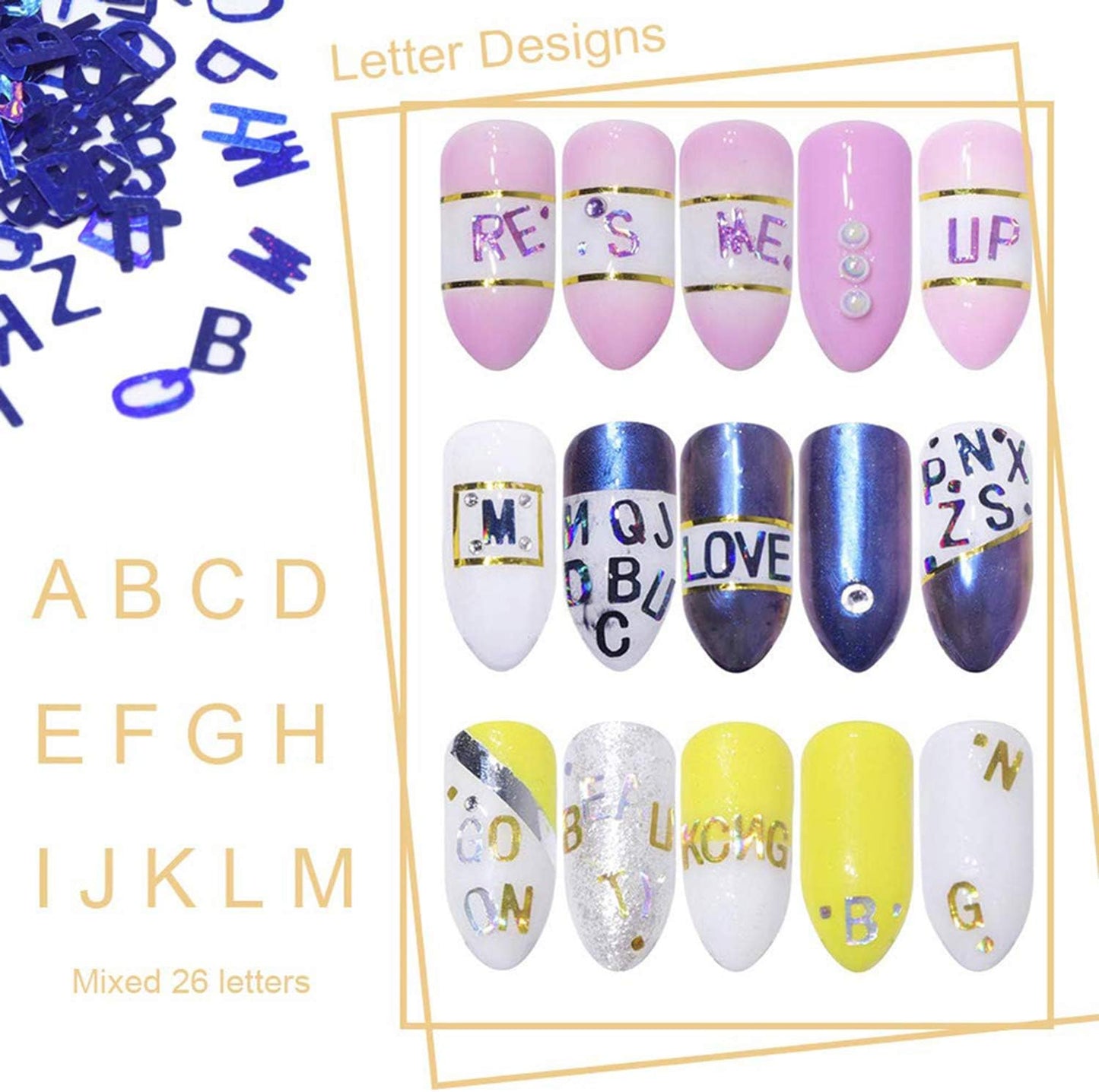 Letters Glitter Nail Art Sequins, Holographic Laser 3D Sparkly Nail Flakes Design, Alphabet Numbers Acrylic Nails Supplies for Women Girls Manicure Charms Decorations DIY Resin Nail Art Tips Crafts