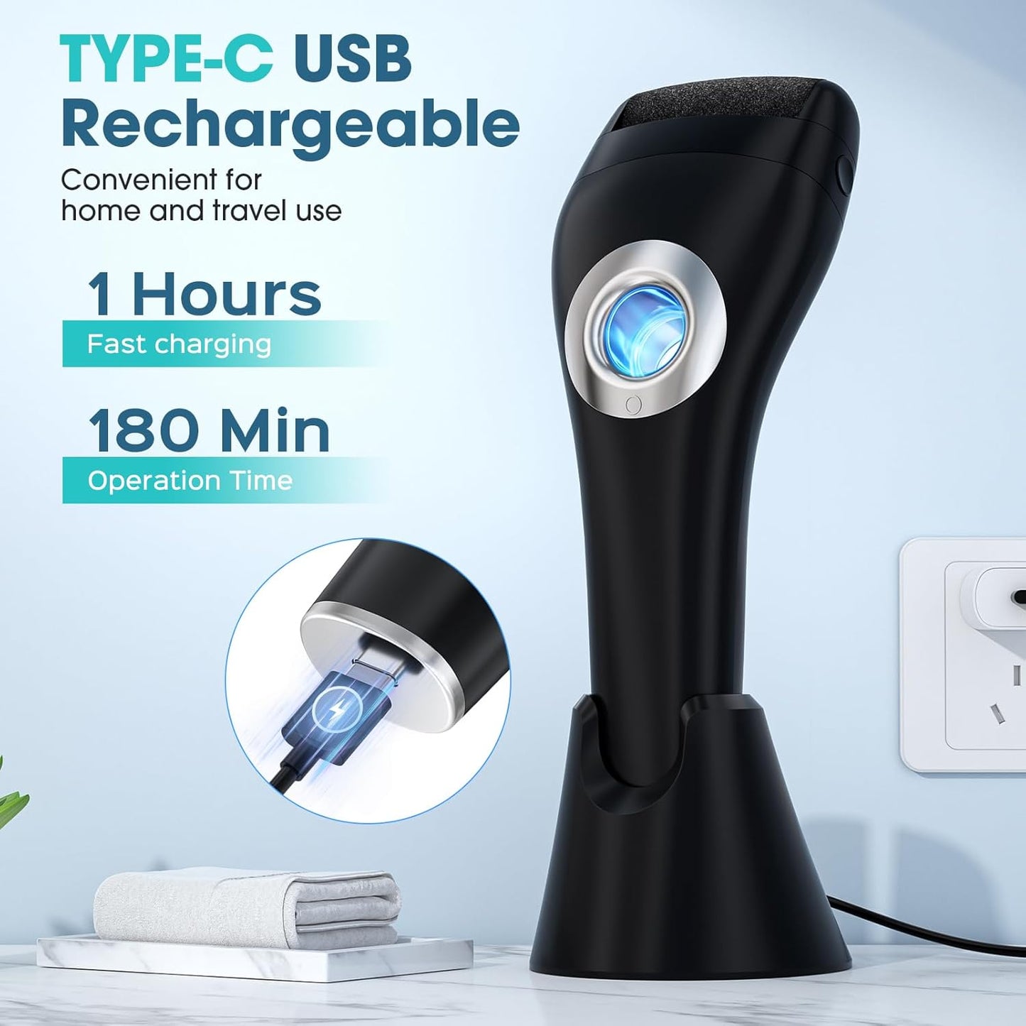 Foot Scrubber Callus Remover for Feet - with Holder & RingLight, Portable Pedicure Kit Foot File Callus Remover, Waterproof Professional Pedicure Tool Foot Care for Deadskin Hard Cracked Dry Skin