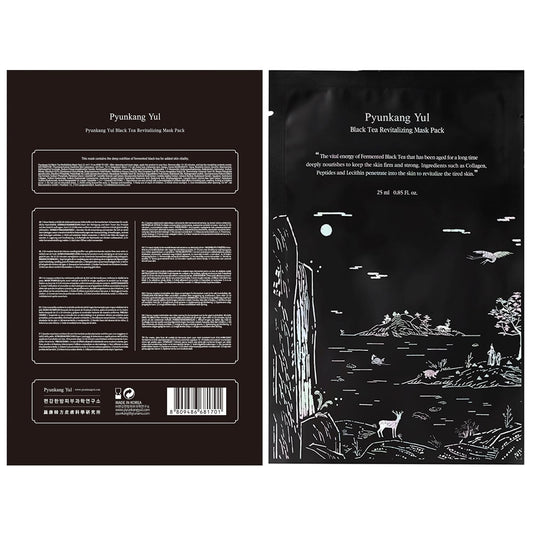 Pyunkang Yul PKY Black Tea Revitalizing Mask Pack with Low Molecule Collagen, Shea Butter, Skin Revival, Elasticity Care, Deep Moisturizing, Korean Face Skin Care Facial Mask Sheet 25ml x 10ea