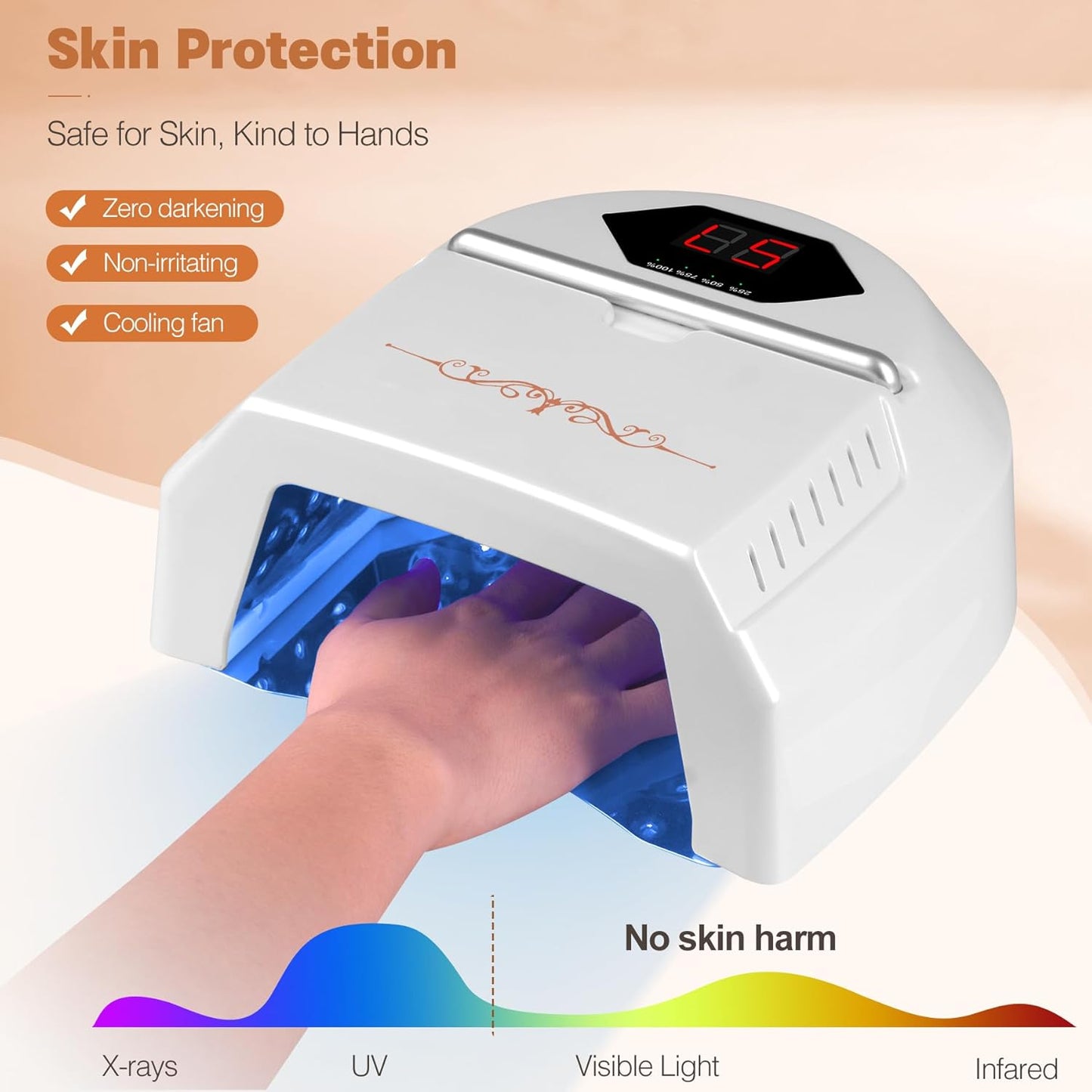 UV LED Nail Lamp Rechargebale, 72W Cordless Gel Nail Lamp with Fan Professional Nail Lamps for Gel Nails Nail Dryer with 45 Beads, Perfect for Salon Manicure, Pedicure, Home DIY Use (Pure White)