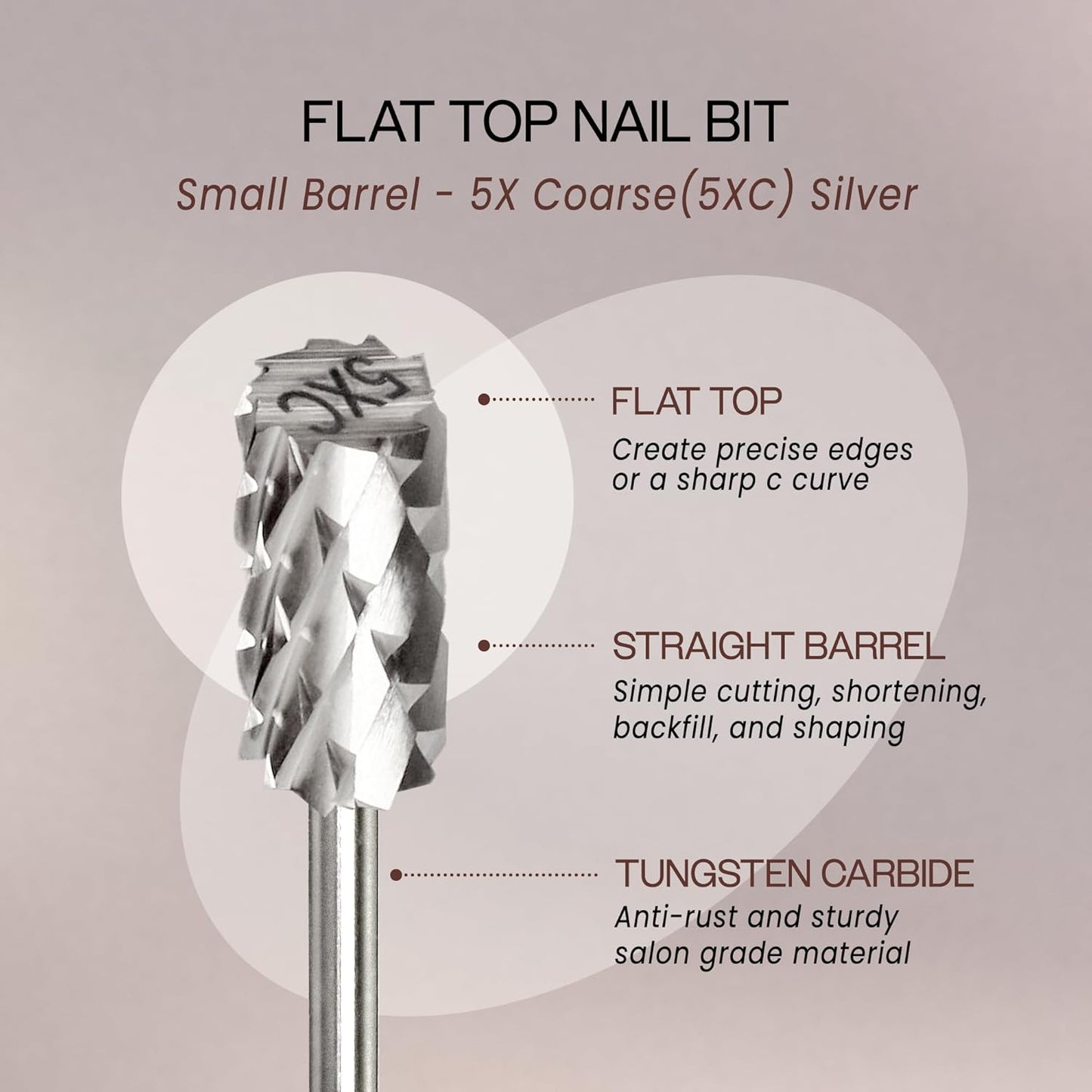 USA PANA Professional 3/32" Shank Size - Flat Top Small Barrel Carbide Bit - 5X Coarse Grit to Extra Fine Grit - Gold, Silver, DLC Black - Nail Drill Bit for Dremel Machine (5X Coarse, Silver)