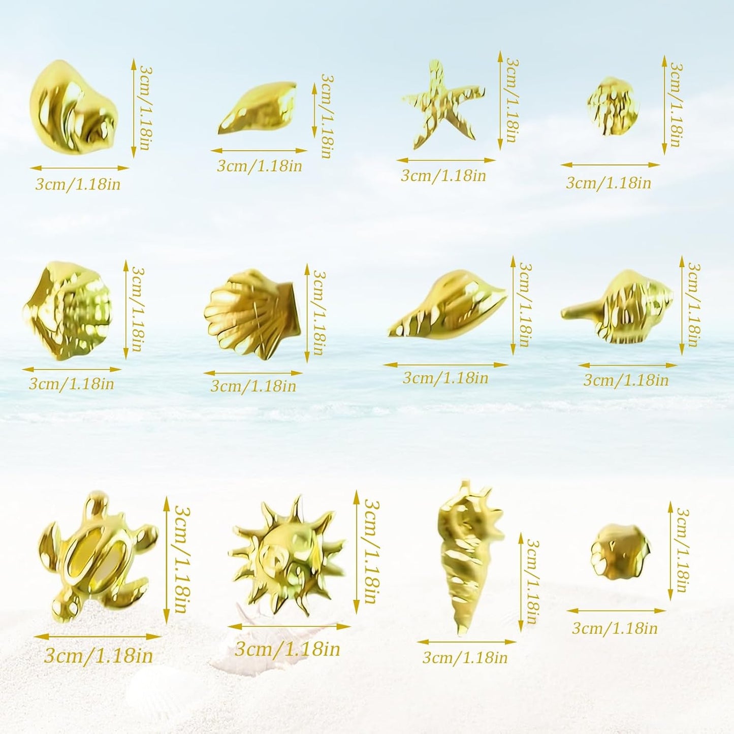 3 Boxes of Starfish Nail Charms, Ocean Nail Charms, Beach Starfish, Sea Shells, 3D Nail Gem Jewelry, Suitable for DIY Manicure (Gold*2, Silver*1)