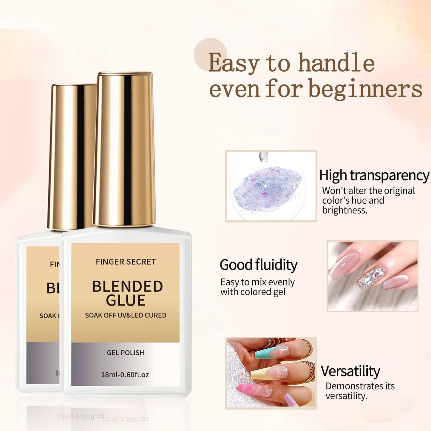 Blended Glue - Premium Gel Nail Polish Thinner for Seamless Blending Color Ombre Mixing Glitter Blend Sequin,18ml Gel Nail Polish for DIY Nail Designers & Manicure Salons