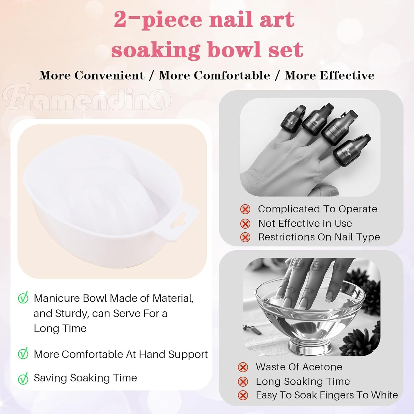Framendino, 2 Pack White Nail Soak Tray Manicure Bowl Soaker Bowls