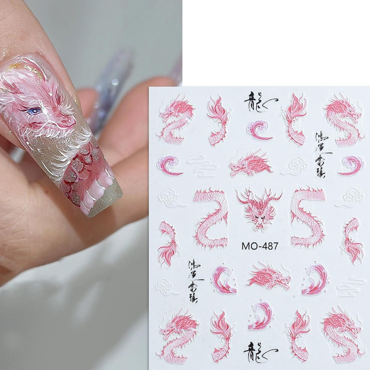 3Pcs Cute Nail Art Stickers Decals 5D Embossed Lucky Koi Fish Nail Stickers Chinese Style Design Loong Phoenix Nails Decals Pink Dragon Manicure Supplies Elegant Spring Nails Art Decorations for Women