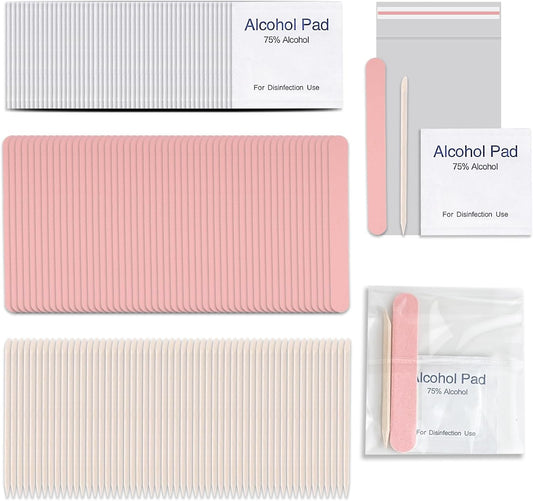 50 Set Disposable Press on Nail Tool Kit, including 50pcs Nail File, 50pcs Prep Pad, 50pcs Wood Stick, 50pcs OPP Bag, Manicure Nail Prep Kit for Salon Home (50pcs-A-pink)