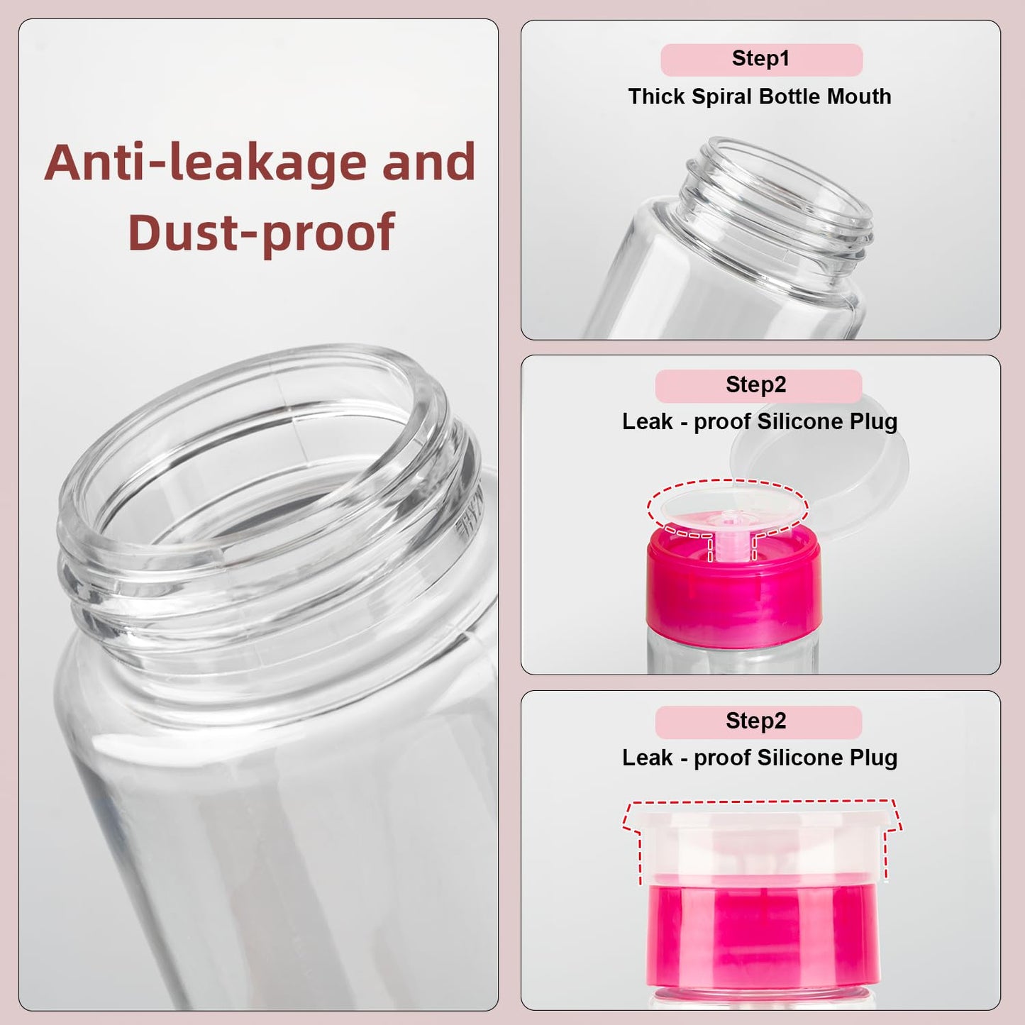 Nail Polish Remover Pump, YAMYONE 2 Pack Acetone Pump Dispenser, Alcohol Dispenser Push Down Empty Lockable Pump Dispenser Bottle for Nail Polish and Makeup Remover, 200ml(6.8oz) (3 Pack- Pink)