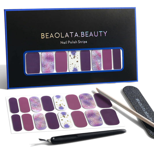 Nail Polish Strips, 32PCS Salon Quality Wraps, Long Lasting Gel Nail Stickers for Women Easy Apply& Remove (Euphoric Lilac)