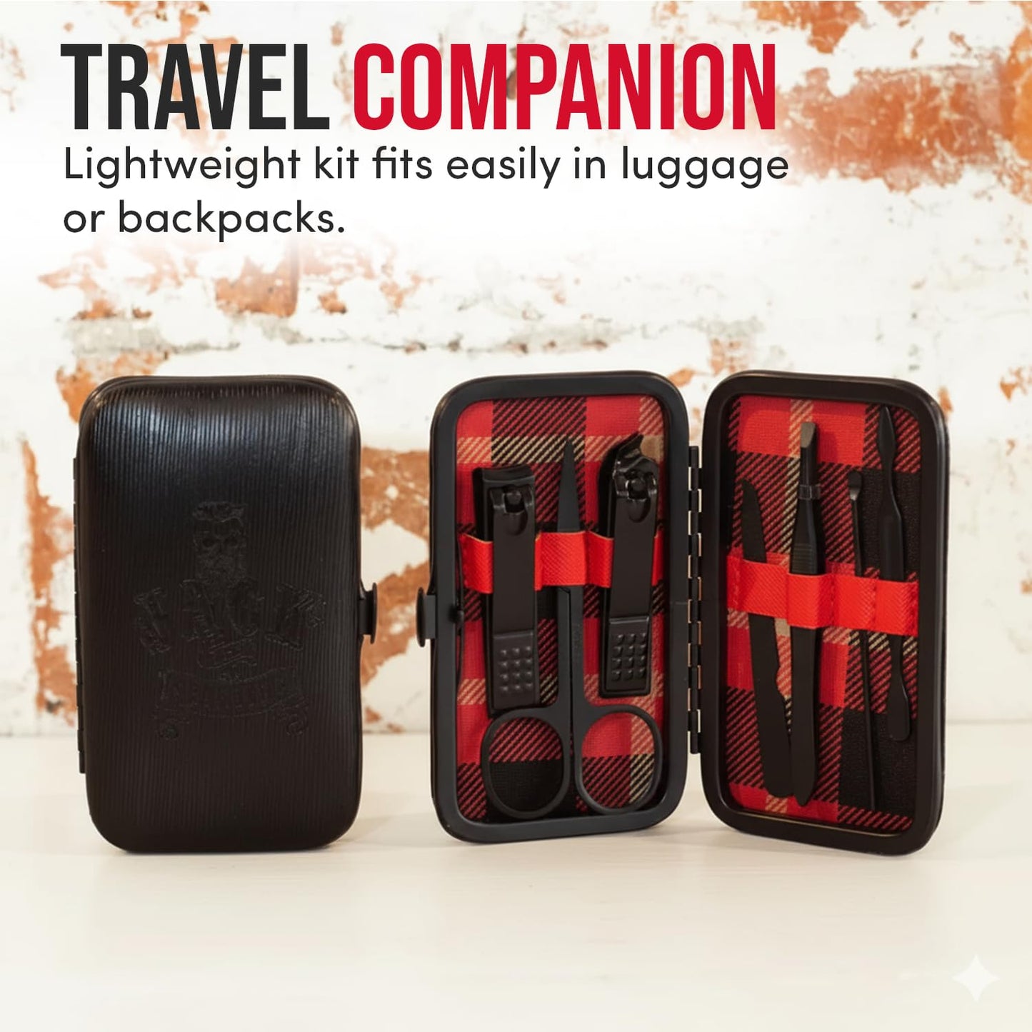 JACK THE BARBER 7 Piece Men's Grooming Kit Stainless Steel, Nail Clippers, Scissors, Nail Cleaner, Nail File Tweezer, and Other Accessories, Best Care Tools for Man.