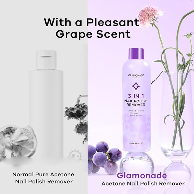 Acetone Nail Polish Remover: Professional Soak off Gel Nail Polish Remover Enriched with Natural Grape Seed Oil 8 Fl Oz for Gel Acrylic Nail Glue Dip Powder for Home Salon