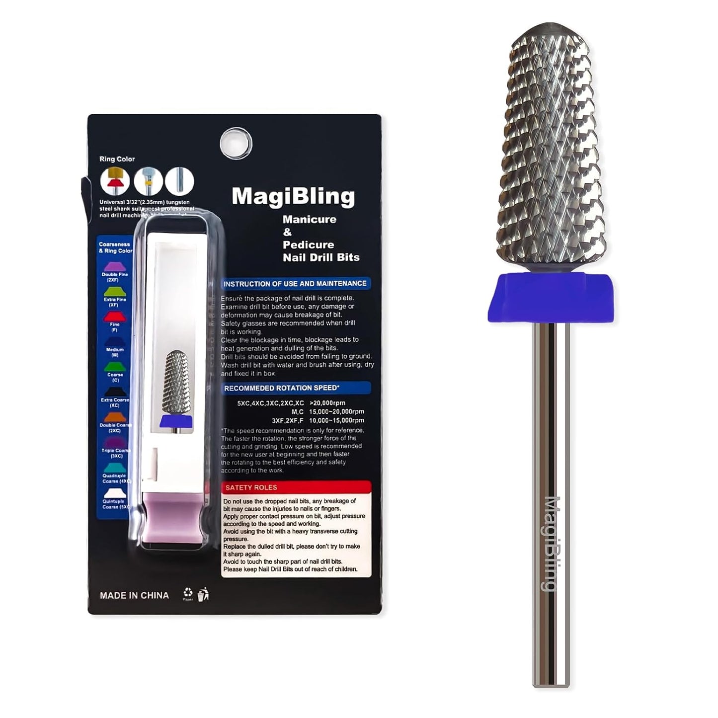 Super Cut Tapered Barrel 3/32'' Safety Tungsten Nail Drill Bits, Remove Gel Fast, Right handed, Suitable for Manicure Pedicure Cuticle Gel Polishing, Technicians Bits, Grit: Medium.
