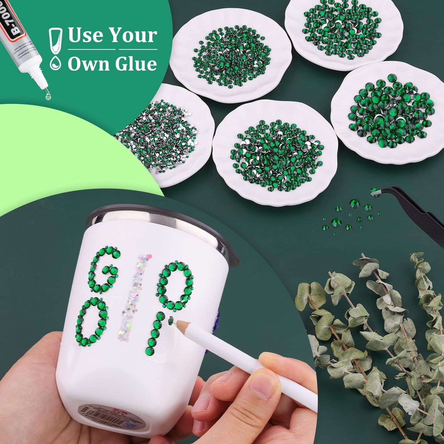 Resin Rhinestones for Crafting, 2 Boxes Dark Green Flatback Crystals for Bedazzling Crafts DIY Nail Art Deco, Non Hotfix Bulk Gems for Tumbler Shoes Clothing Fabric Face Makeup