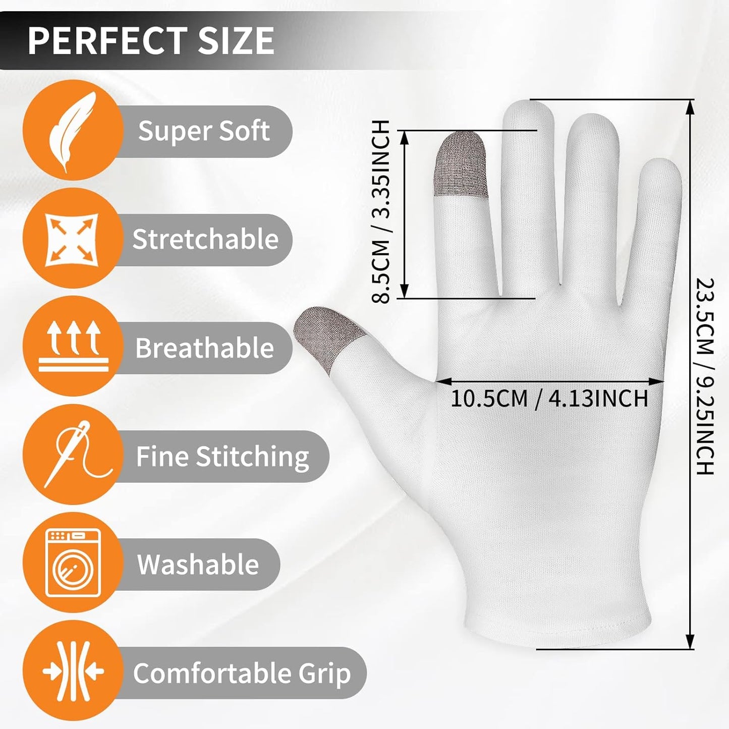 4 Pairs Touch Screen Moisturizing Gloves White Cotton Moisturizing Gloves Overnight Bedtime Heal Eczema Sleeping Lotion Hand Spa Treatment Gloves Repair Rough Cracked Dry Chapped Hands Skin(White)