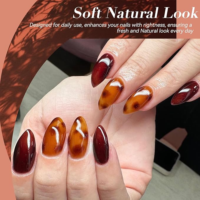 BORN PRETTY Jelly Gel Nail Polish Set,Christmas Brown Red Green Black Blue Purple Sheer Transparent Crystal Gel Nail Polish Kit Fall Winter Soak off Nail Polish for Manicure DIY Home Salon 7ML 6Colors