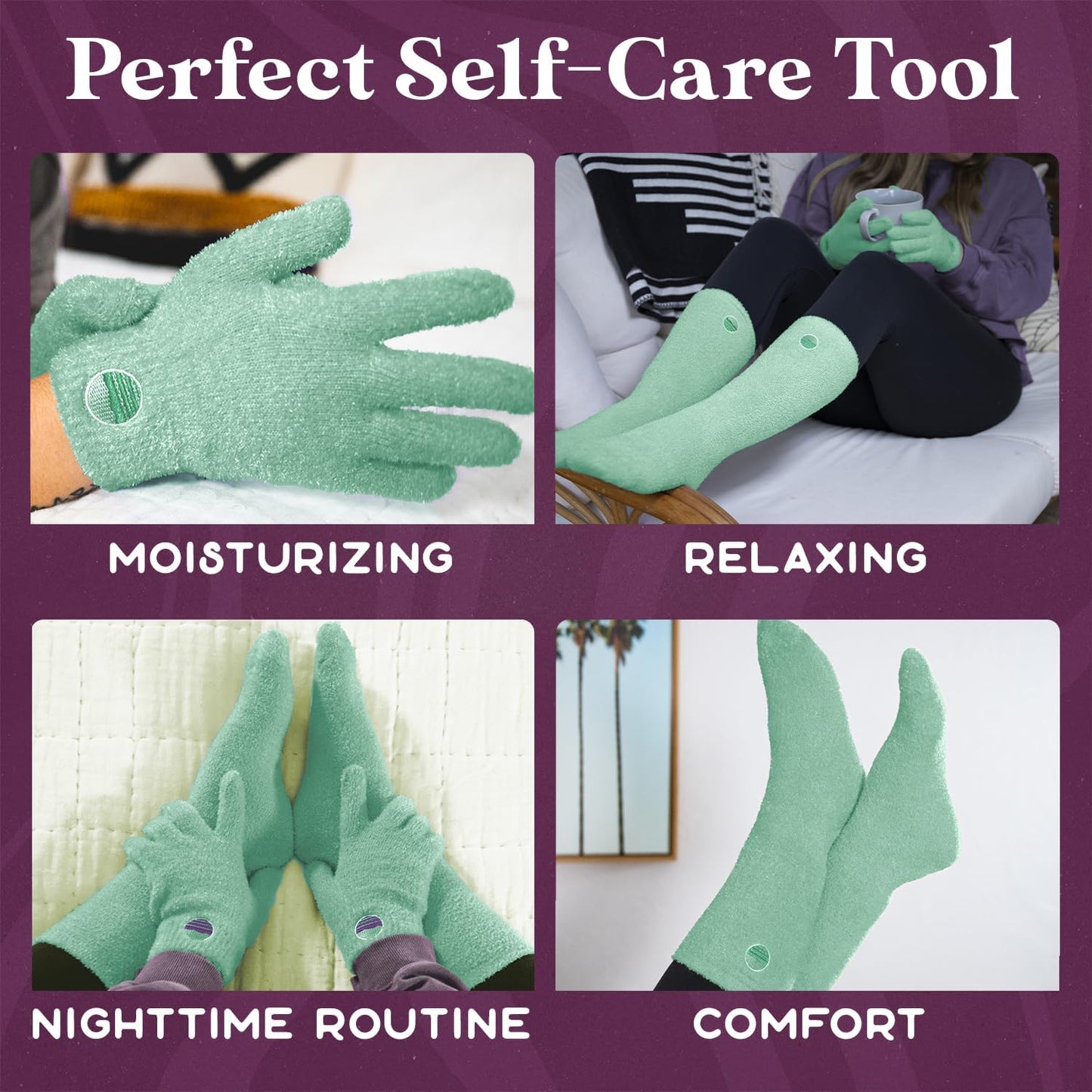 Purple Canyon Moisturizing Socks and Gloves Set | Teal Fuzzy Socks and Gloves with Aloe and Vitamin E for Women | Women's Gifts for Self-Care