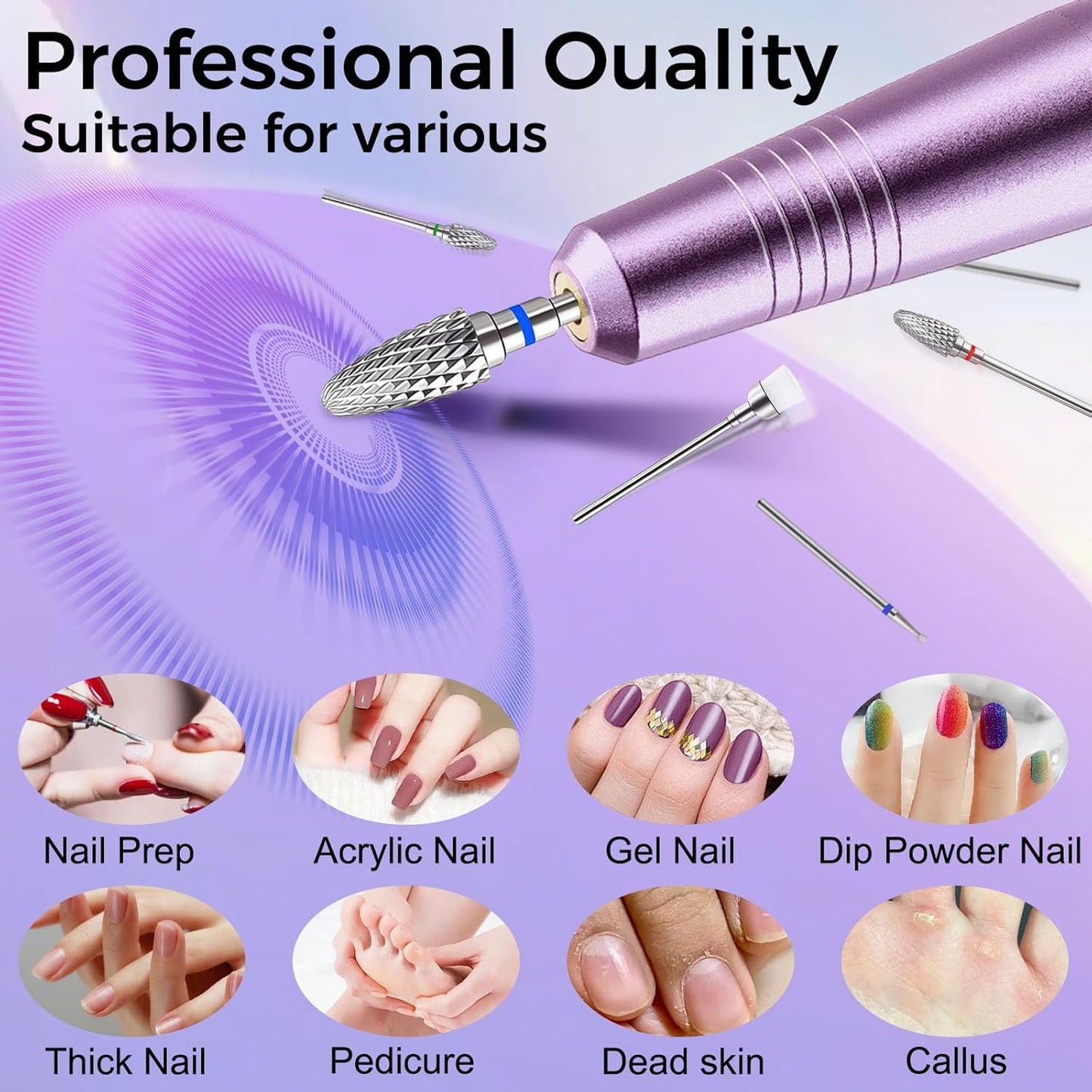 Fantexy 10Pieces Ceramic Nail Drill Bits, 3/32 Inch Professional Acrylic Nail Bit Set,Nail File Bits Nail Art Tools For Electric Manicure Machine Home Salon Use