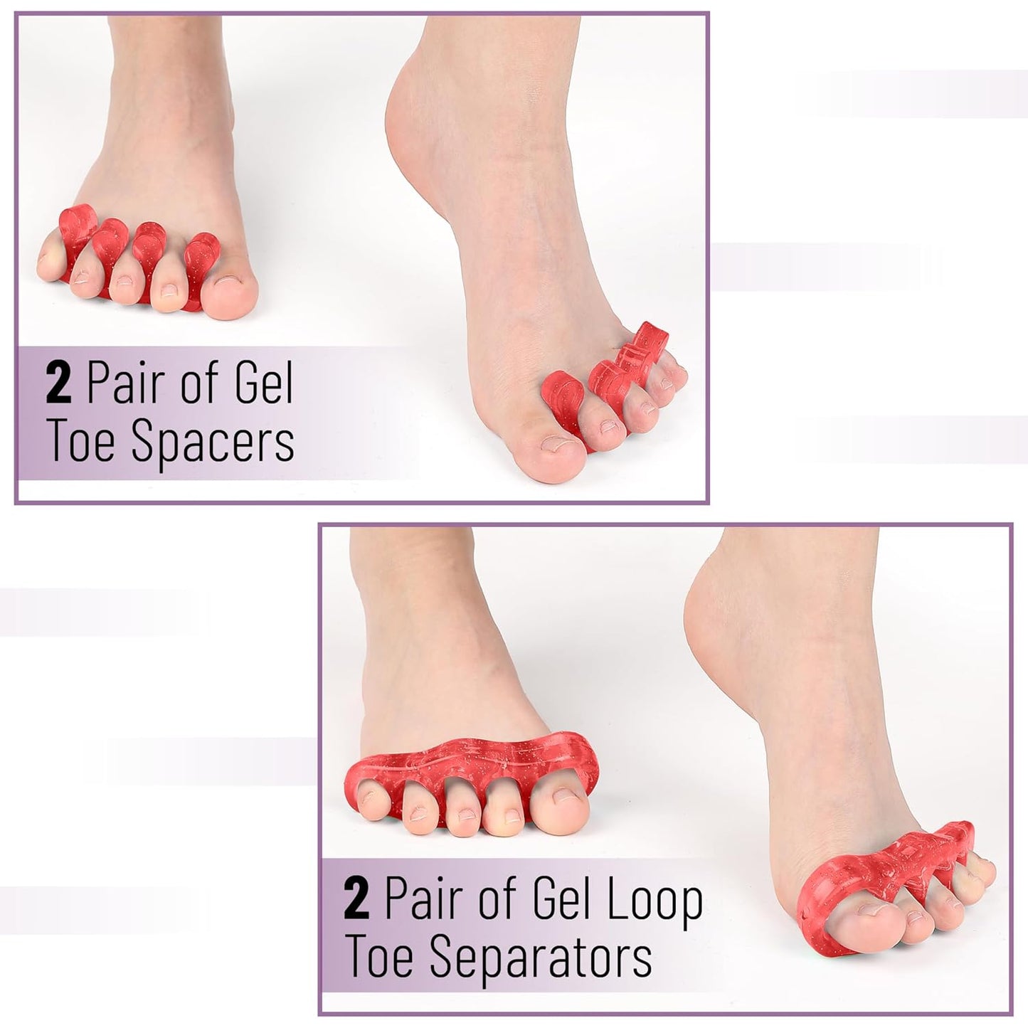 Dr. JK- ToePal Gel Toe Separator, 4 Pairs, Toe Spacers, Bunion Corrector, Pink & Purple, Christmas Gifts