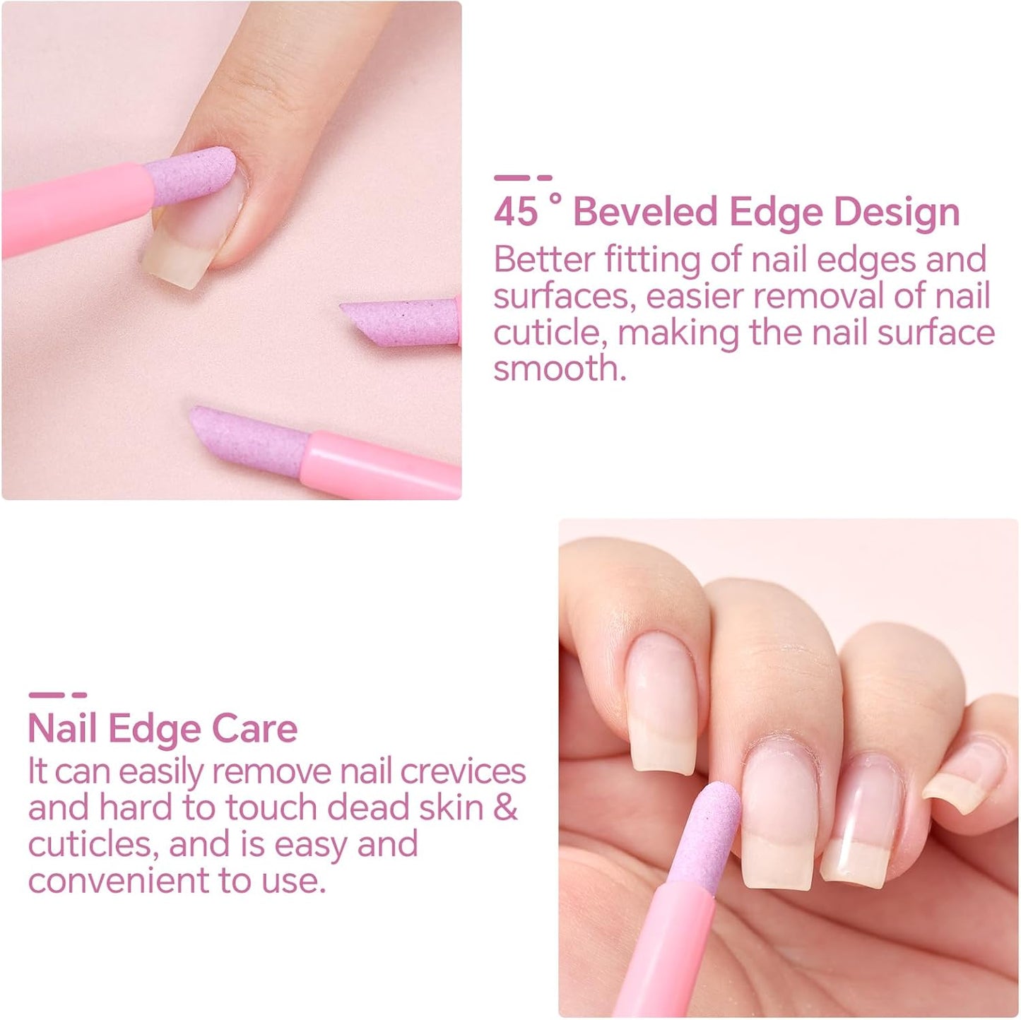 10Pcs Stoe Sanding Nail File Tools Nail File Cuticle Removal Buffer Washable Pedicure Manicure Pen Cuticle Pusher Stick for Nail Care, Pink