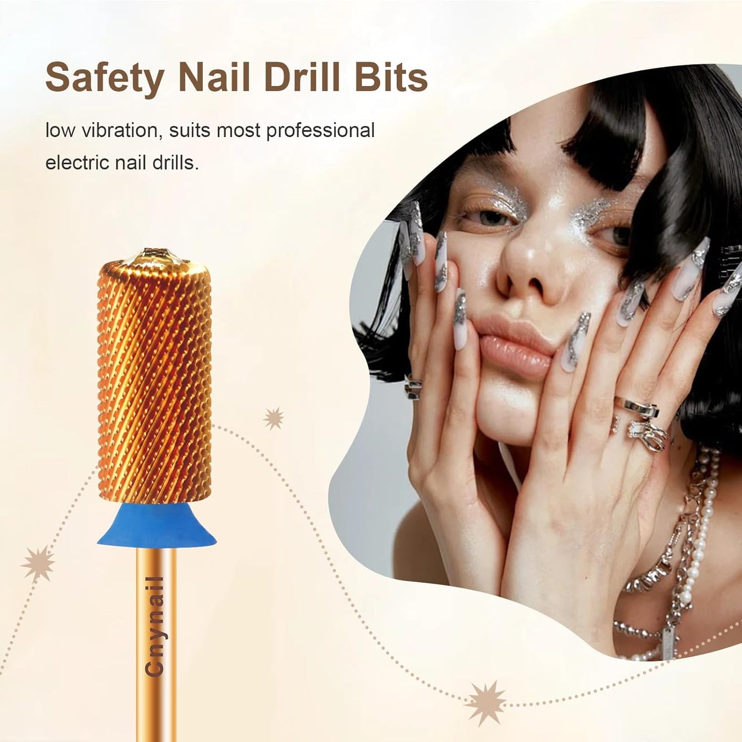 3/32" Large Barrel Crystal Top Tungsten Carbide Nail Drill Bit Safety Bit for Gel & Acrylic Removal, 2-Way Rotating Efile Tip, Salon Electric File Accessory (M Grit, Ti-Gold)