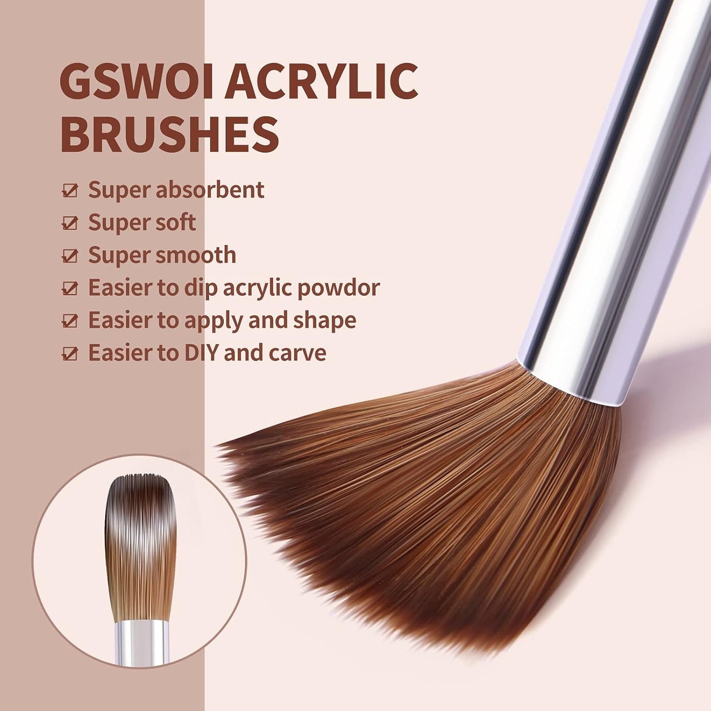 100% Kolinsky Acrylic Brush Size 22 - Wood Handle for Nail Application, Extension - Professional Manicure Salon and DIY at Home Tool (#22)