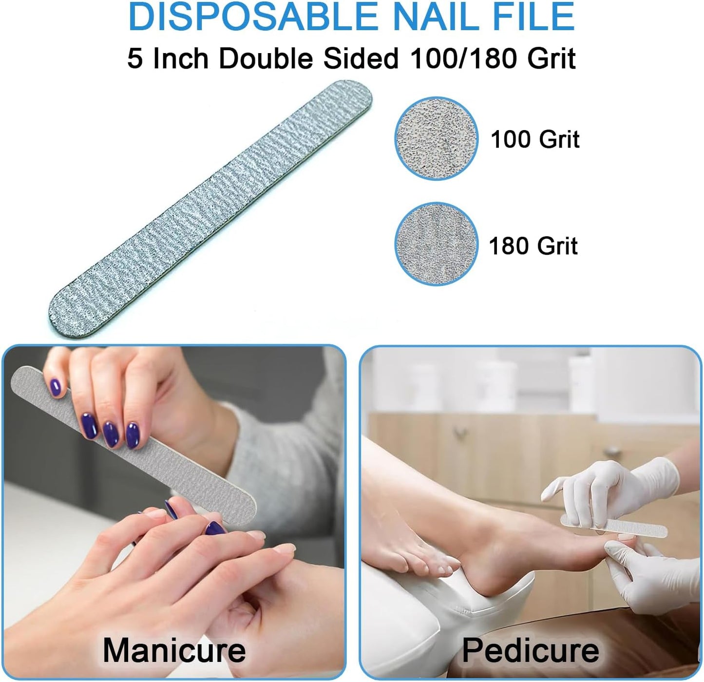 Disposable Pedicure Kit 5-in-1, 200-Counts (Nail Buffer, Pumice Pad, Nail File 100/180 Grit, Wood Stick and Toe Separators) Complete Pedicure Kit for Salon or Home Use.