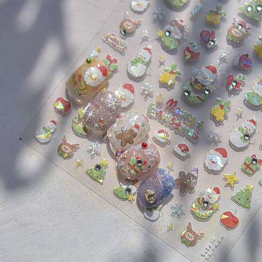 Christmas Day Nail Art Stickers 3D Self-Adhesive Cute Santa Claus Nail Art Decals for Acrylic Nails with Snowman Christmas Tree Designs Nail Sticker Winter Nail Supplies for Women DIY Manicure Decor
