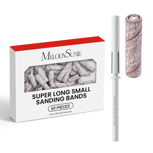 MelodySusie 50 Pcs Nail Drill Bits Super Long Small Sanding Bands with 3.1mm Crystal Mandrel Bit, 180 Fine Grit Nail File for Acrylic Nails Gel Manicures and Pedicure, Zebra