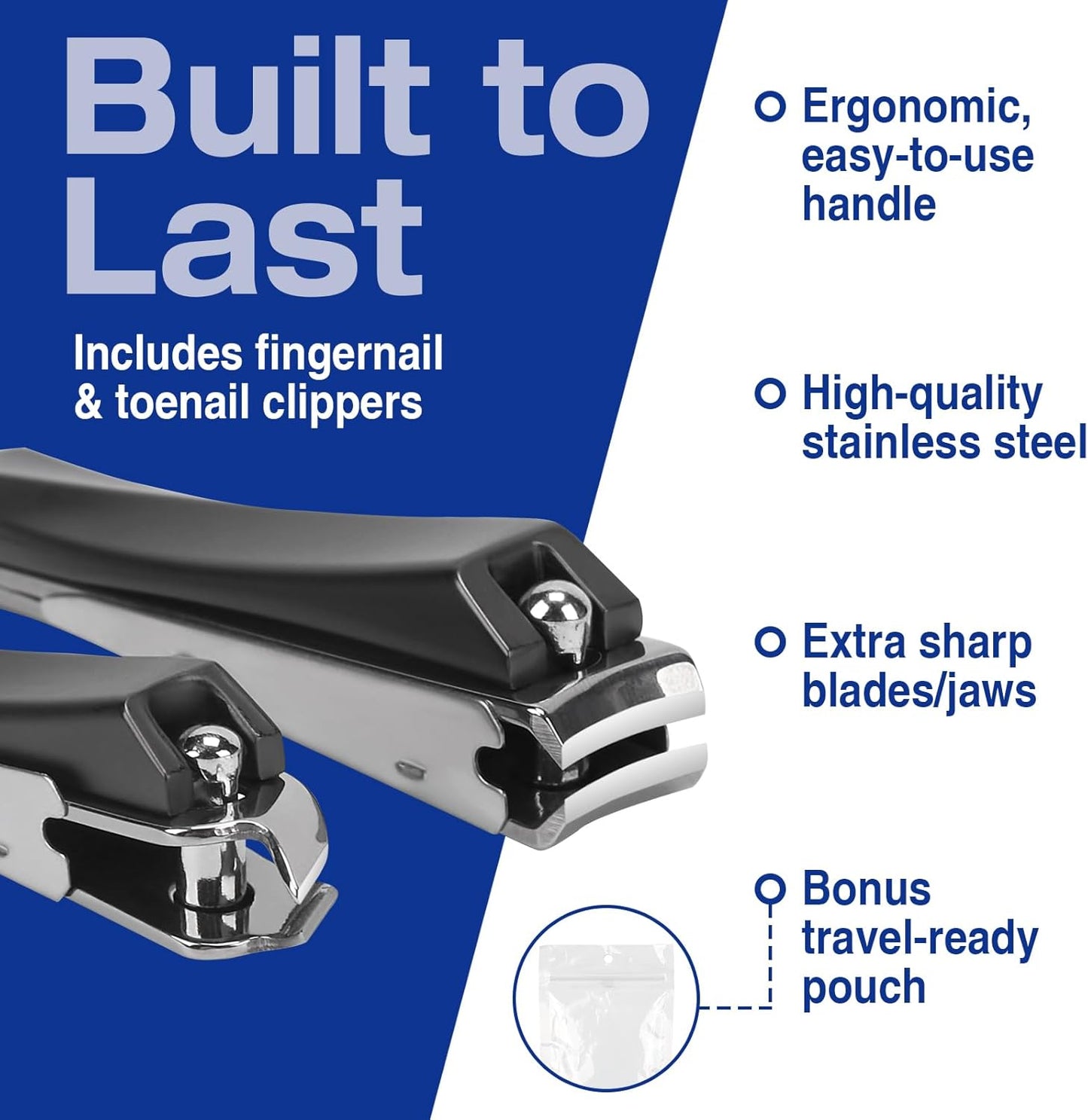Ingrown Toenail Clippers for Thick Nails (2-Pack) - Professional Grade Stainless Steel Nail Clipper Kit with Anti-Splash Design - Effective Ingrown Nail Removal for Men & Women