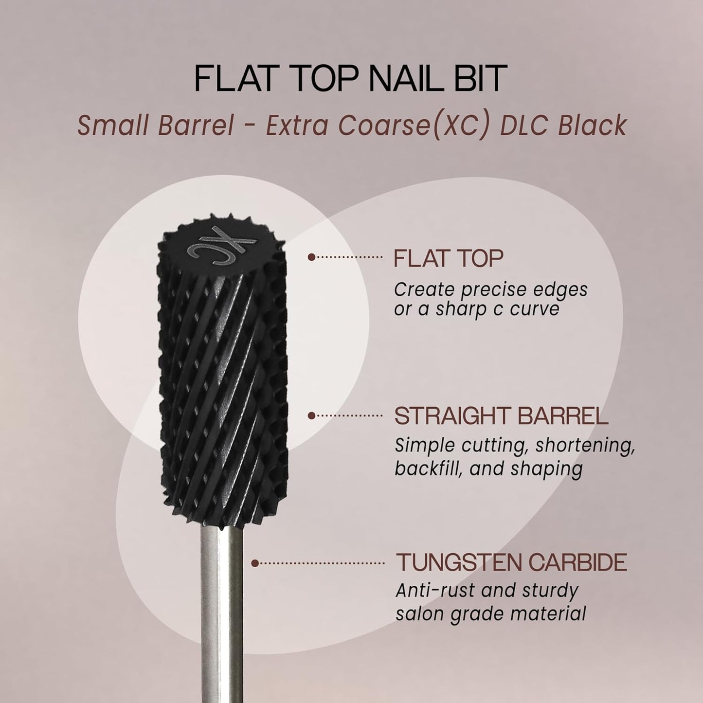 USA PANA Professional 3/32" Shank Size - Flat Top Small Barrel Carbide Bit - 5X Coarse Grit to Extra Fine Grit - Gold, Silver, DLC Black - Nail Drill Bit for Dremel Machine (Extra Coarse, DLC Black)