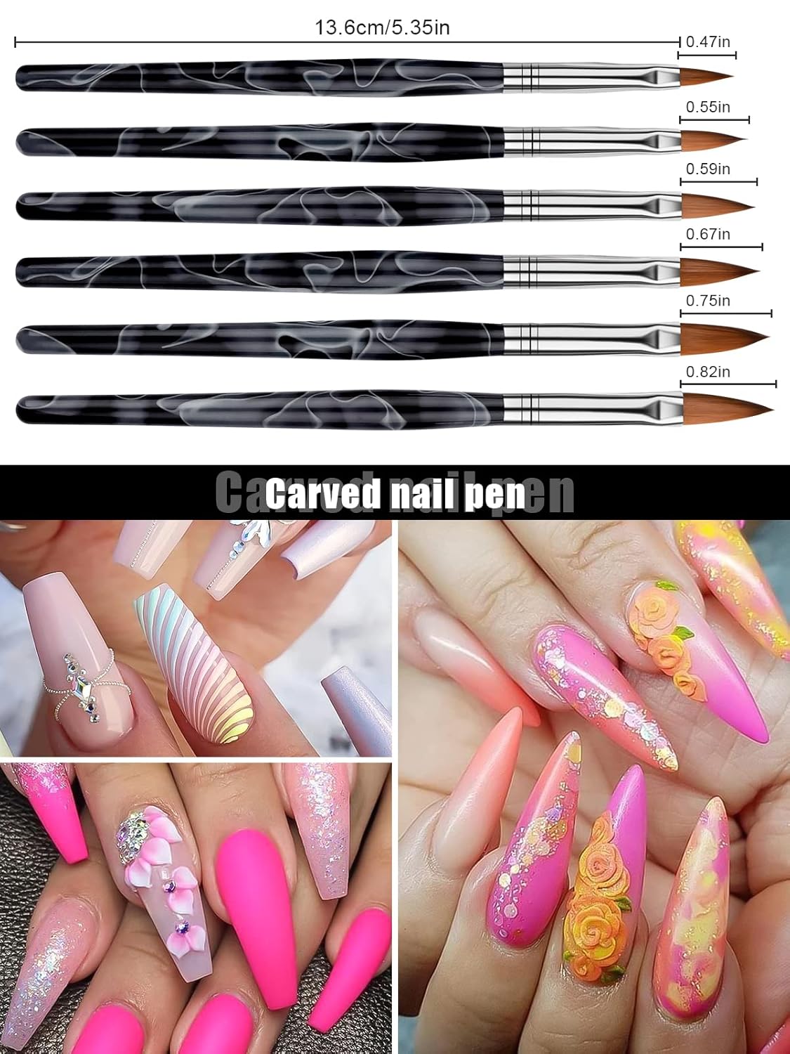 TOROKOM 19Pcs Acrylic Nail Brush Set, Nail Brushes for Nail Art Pen Nail Art Tools for Acrylic Application incl 7Pcs Gel Nail Polish Brush,6Pcs Nail Design Brush,5Pcs Dotting Pen,1Pc Nail Dust Brush