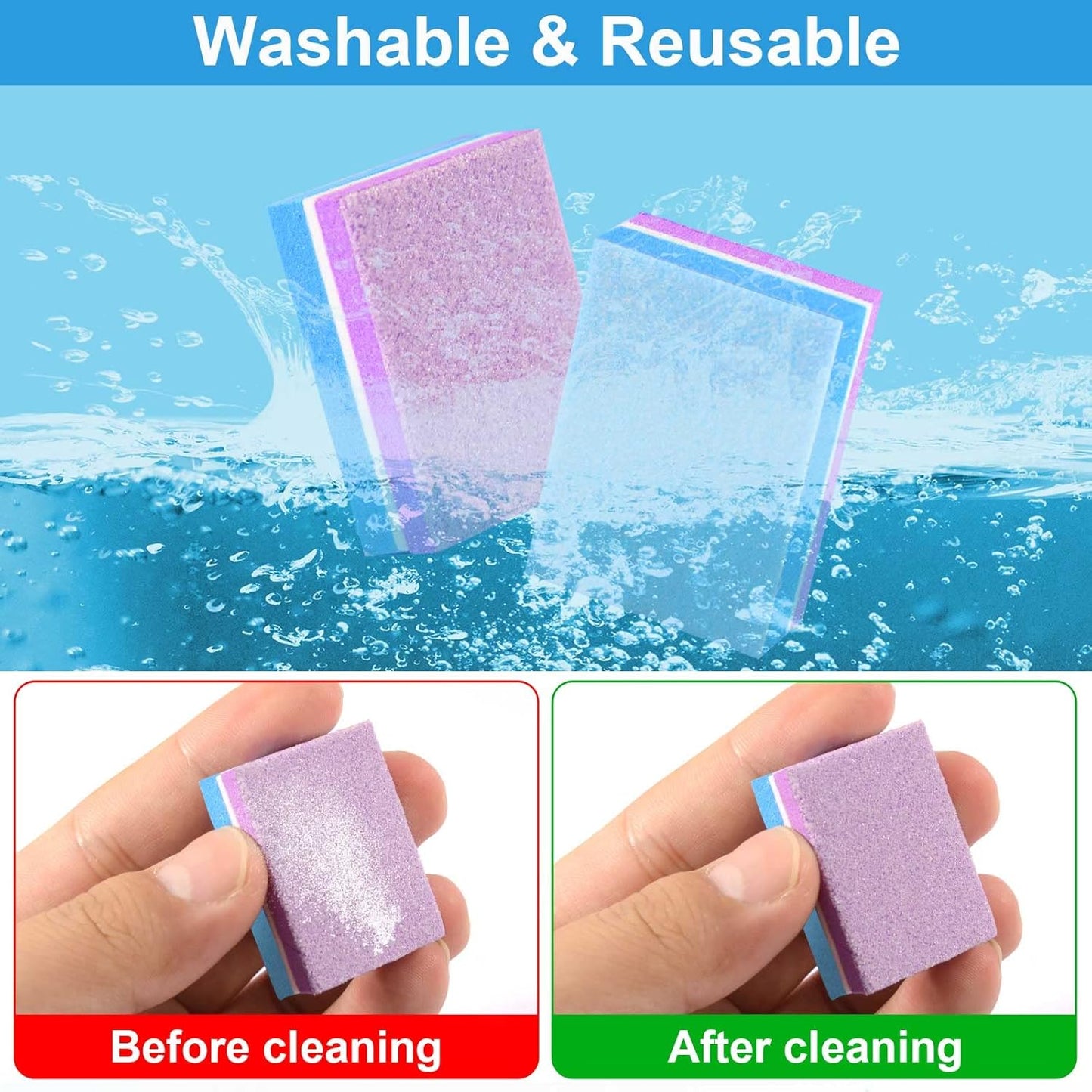 CGBE Buffing Block, Double-Sided Nail Buffing Block, Colorful Sponge Nail Polish Sanding Buffer Strips Nail File Blocks Manicure Tools (Blue-Purple)