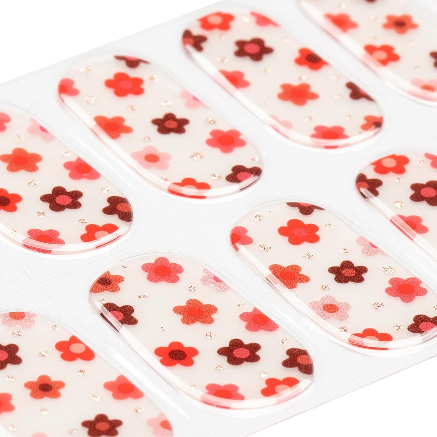 MOMSON Semi Cured Gel Nail Strips - 20 Real Gel Nail Polish Stickers/Full Nail Wraps - Art Manicure Kits for DIY at Home, Salon-Quality, Easy to Apply & Remove (Small Flowers, Orange, Red)
