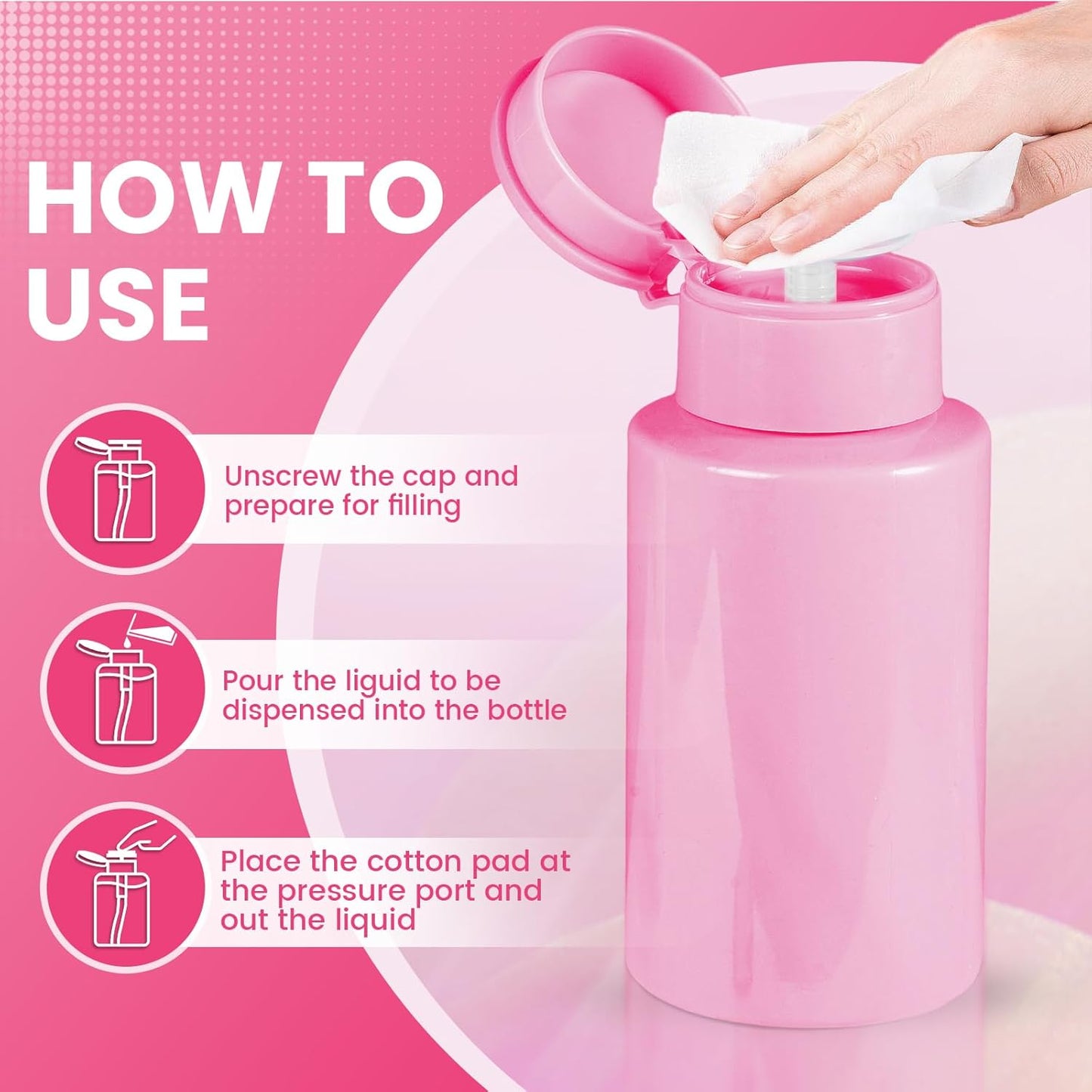Push Down Pump Dispenser Bottles: Refillable Liquid Containers for Alcohol, Nail Polish Makeup Remover, Salon, Hospital, Travel Use