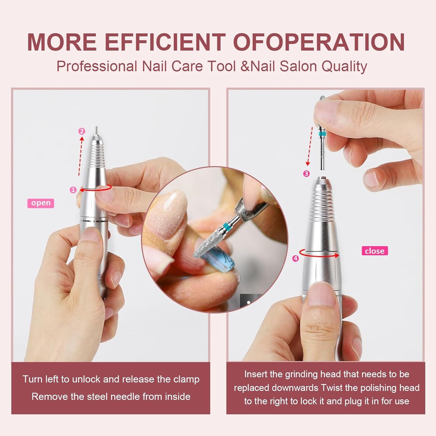 3/32" 2PCS Clean Cone Bits Medium Grit Carbide Cuticle Cleaner Bit for Electric Nail Drills – Professional Manicure Tool for Nail Salons and Home Use (M Grit. Silver)