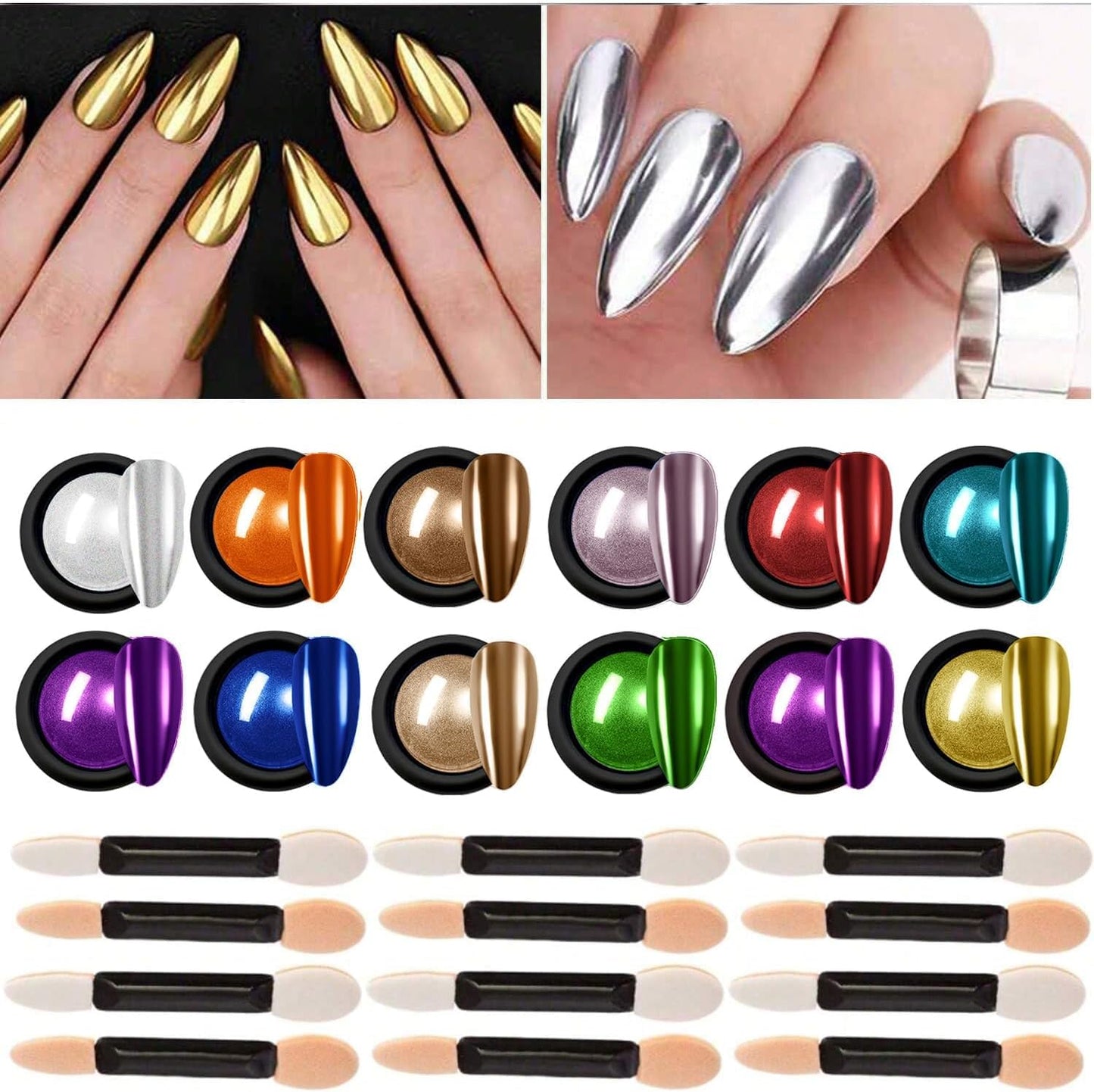 Chrome Nail Powder,12Colors Aurora Chrome Nail Powder Set Mirror Luster Effect Charm Chrome Powder for Nails Nail Art,Fairy Chrome Powder for Nails,Chrome Powder for Acrylic Nails