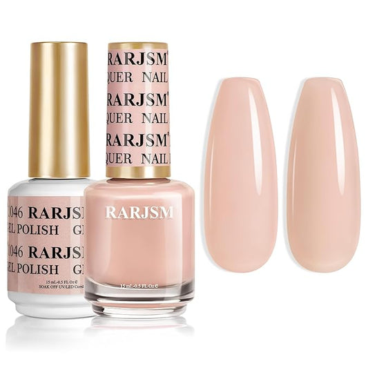 RARJSM Nude Pink Gel Nail Polish 2pcs Set,Gel and Lacquer Combo,Apricot Pink Air Dry Nail Lacquer and Nude Pink GelPolish LED UV Curing Requires French Manicure DIY Nail Art Home Salon 15ml