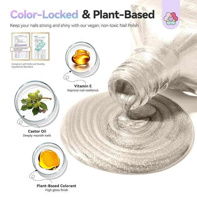 SAVILAND Color Artistry Glitter Nail Polish Set: 6pcs Holographic Diamond Sparkle Shades Fingernail Polish Non-Gel, Quick-Dry & 7 Days Nail Lacquer Kit for Women Manicures Toe Nail Art DIY Salon Home