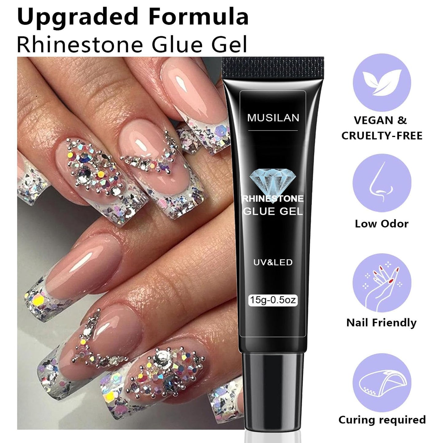 Nail Rhinestone Glue,Super Strong Rhinestones Gel Nail Glue for 3D Nails Beads Stickers Stones Crystals Diamond Art Jewels 3D Decorations Tools,Cured Need