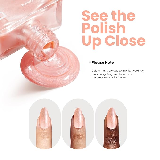 Beetles Pearly Pink Nail Polish,Fast Air Dry, No UV Needed –Perfect for Party, Long-Lasting Neutral Color for DIY At-Home or Salon Use, 15ml/0.51oz