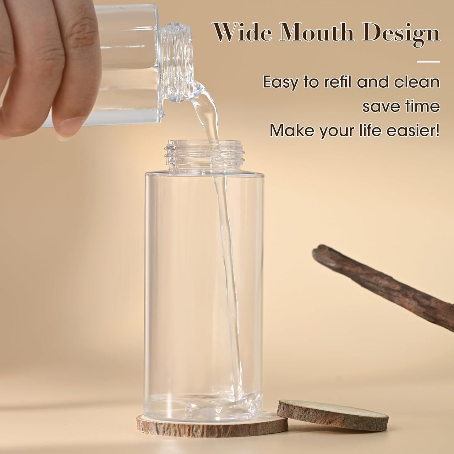 3 Pack Push Down Pump Dispenser,Clear Push Top Empty Bottles with DIY Stickers for Alcohol,Nail Polish,Makeup Remover,Toner (150ml-2pcs)