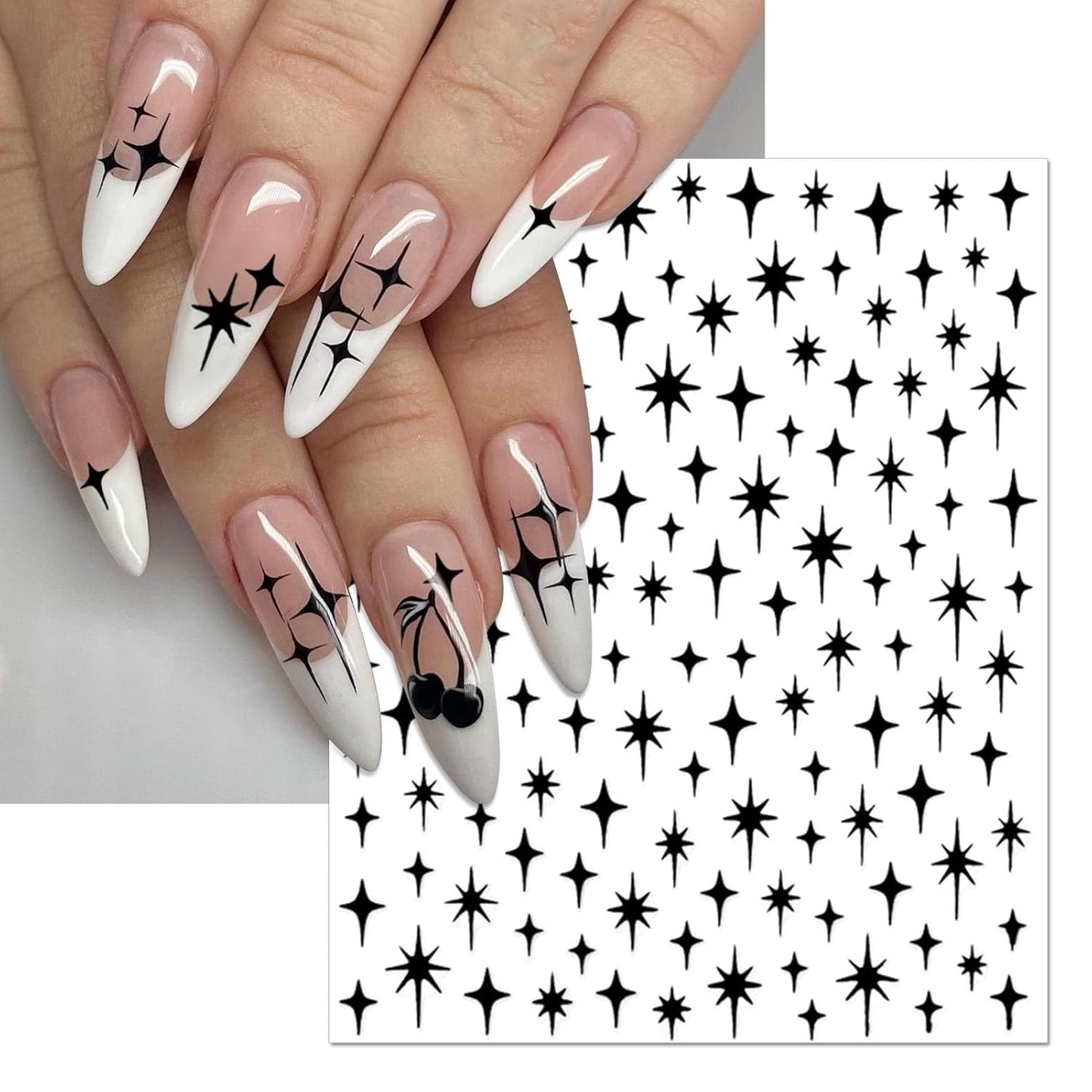 Star Nail Art Stickers - Colorful Shiny Starlight Self-Adhesive Glitter Sparkle Nail Decals for DIY Silver Gold White Black Manicure (6 Sheets)