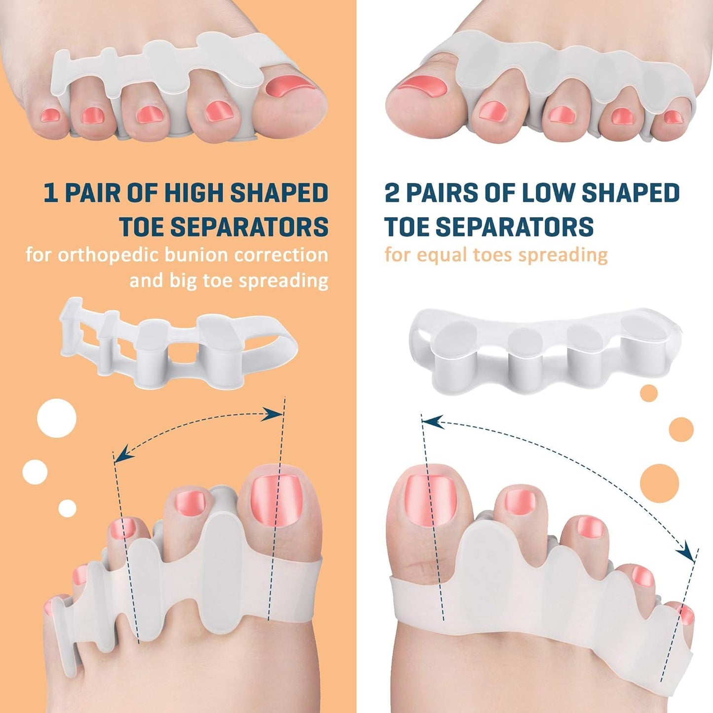 Ballotte Toe Separators, Silicone Toe Spacers for Bunions and Overlapping Hammer Toes, Athletic Tootsie Spacers for Running and Yoga, Foot Finger Splitters for Men & Women (6 Pack)