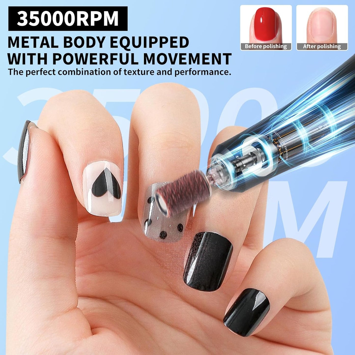 Professional Electric Nail Drill Kit 35000RPM with 14PCS Bits White Portable Rechargeable Cordless File Machine for Acrylic Gel Powder Nails and Manicure Pedicure Toenail Tool Salon Set