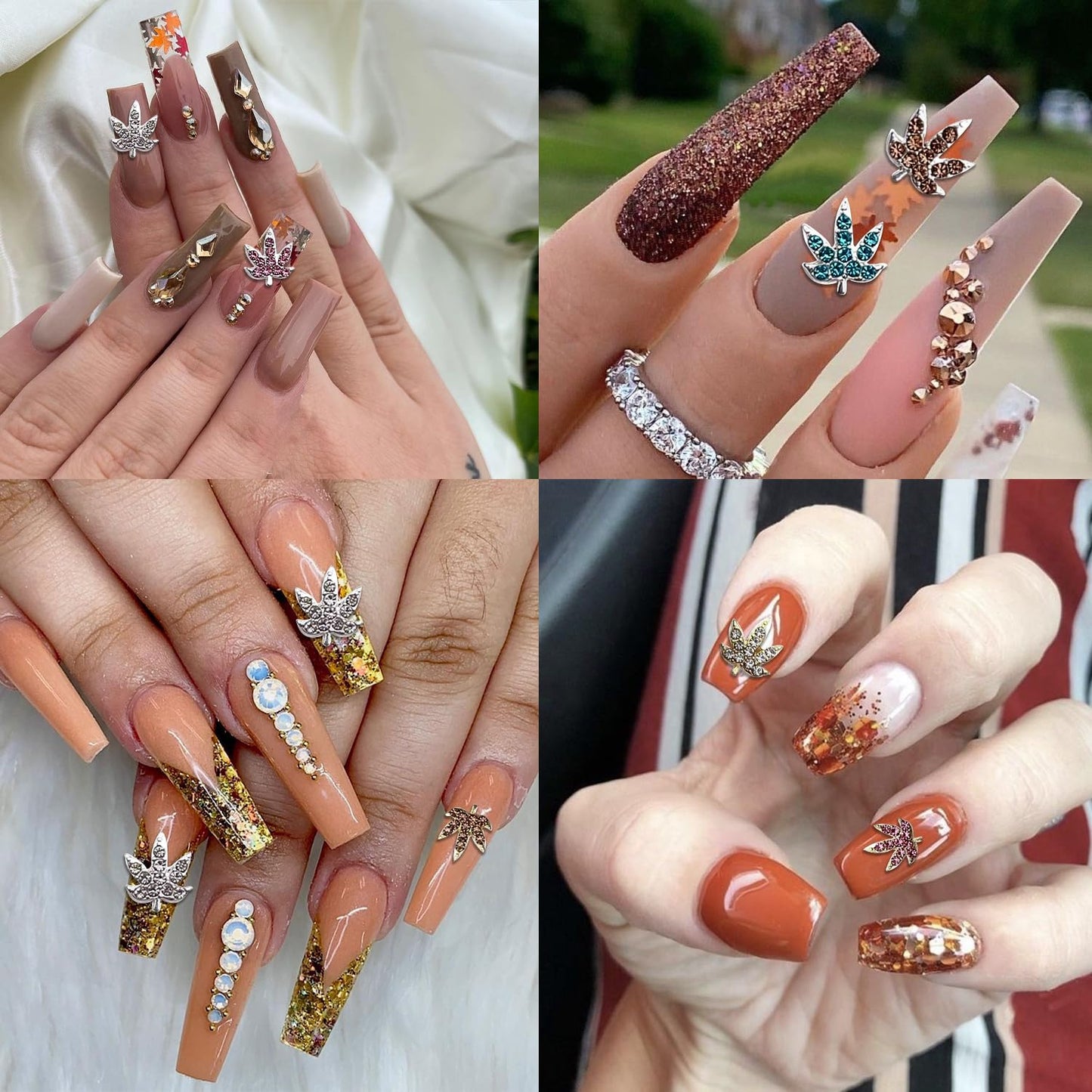 20 Pcs Fall Maple Leaf Nail Charms - Colorful 3D Alloy Crystal Maple Leaves Nail Rhinestones Mix Luxury Jewelry Gems for Women DIY Manicure