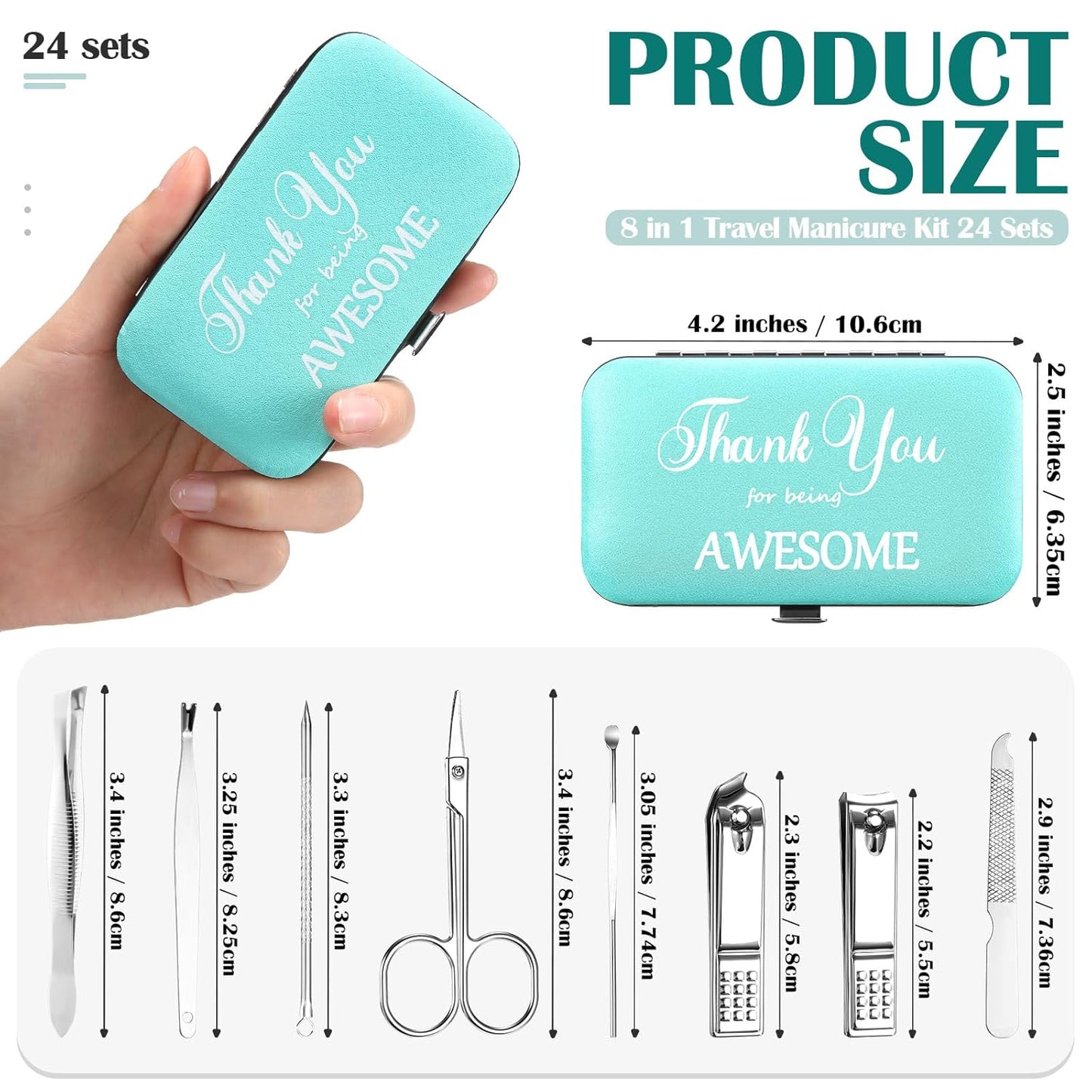 Therwen 24 Sets Manicure Set Nail Clippers 8 in 1 Stainless Steel Grooming Nail Kit Thank You Appreciation Gift Professional Pedicure Tool for Men Women Personal Care(Sky Blue)