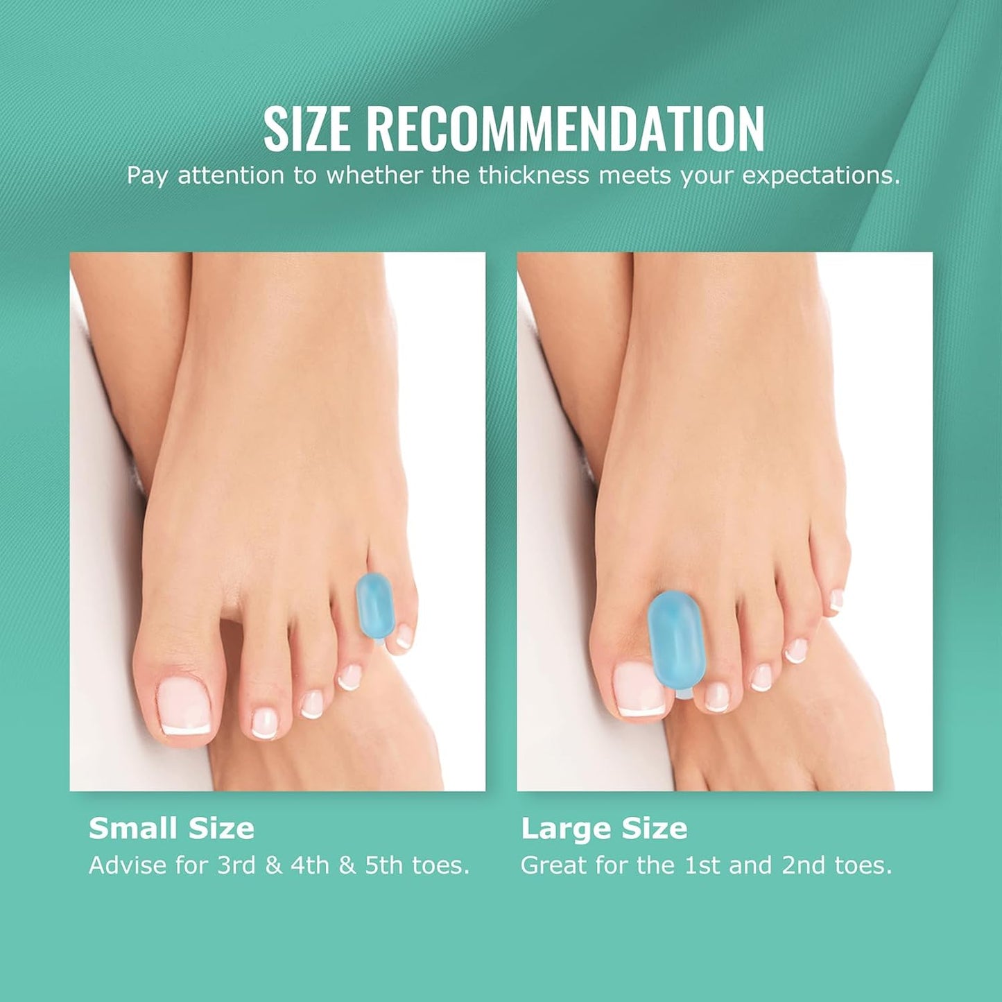 Welnove Upgraded Gel Toe Separators – 8-Pack Aloe Vera Extract Infused Silicone Pinky Toe Spacers for Straightening Overlapping Toes, Calluses – Bunion Corrector for Men and Women (Small, Blue)