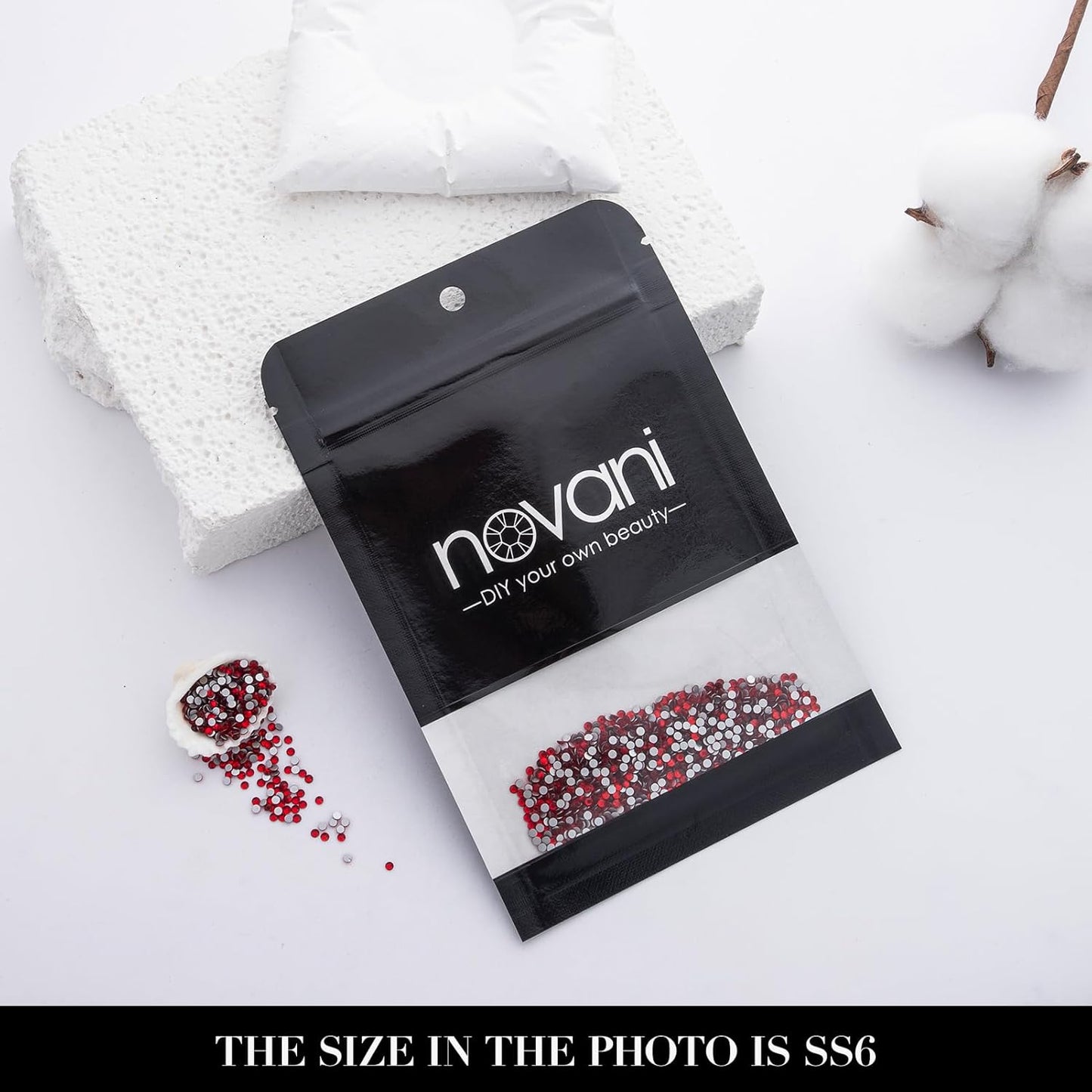 Novani 3000 Pieces Flatback Rhinestones Glass Round Gems Red Crystals for Nail Art DIY Crafts Clothes Shoes,SS6,1.9-2.0mm